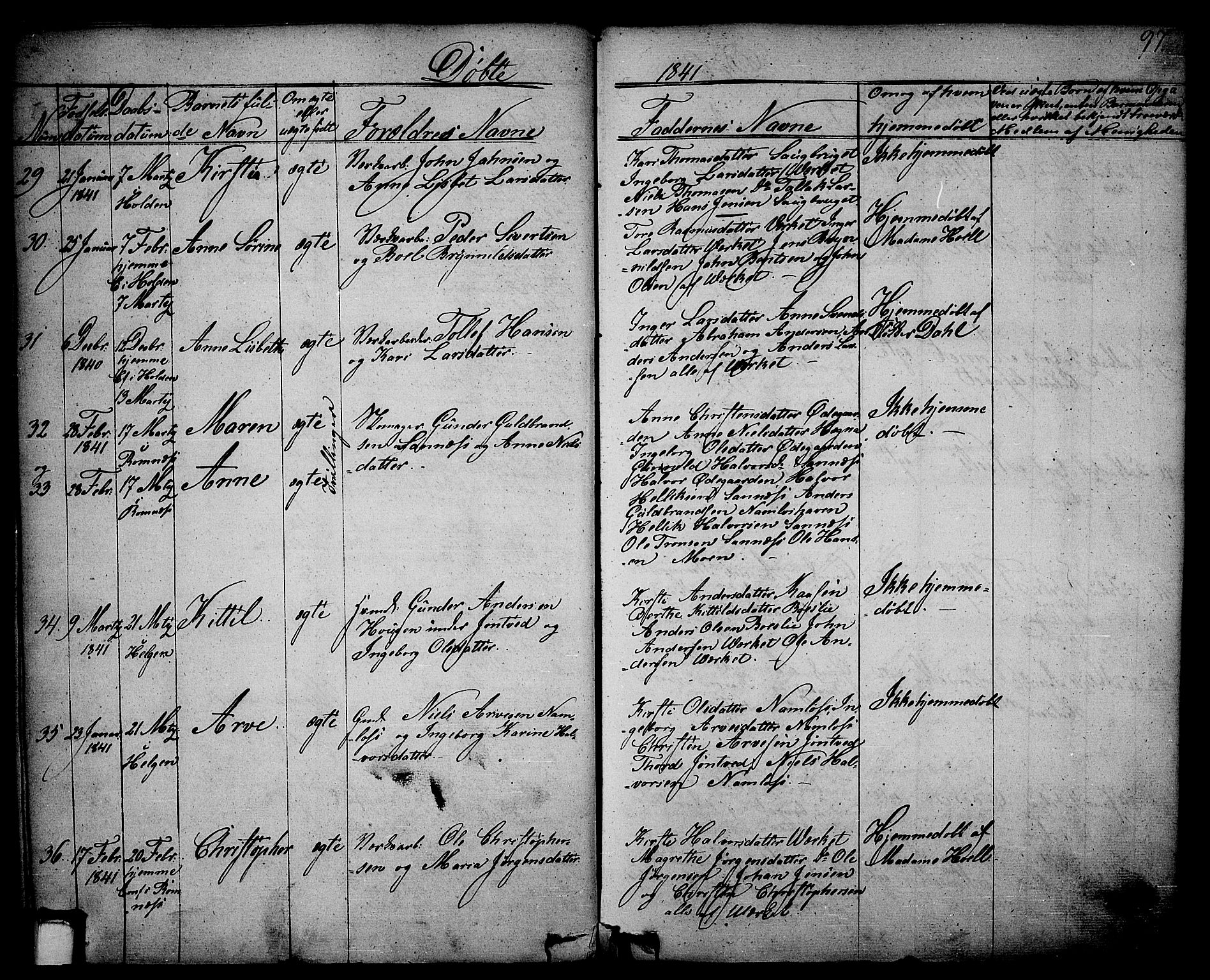 Holla kirkebøker, AV/SAKO-A-272/F/Fa/L0004: Ministerialbok nr. 4, 1830-1848, s. 97