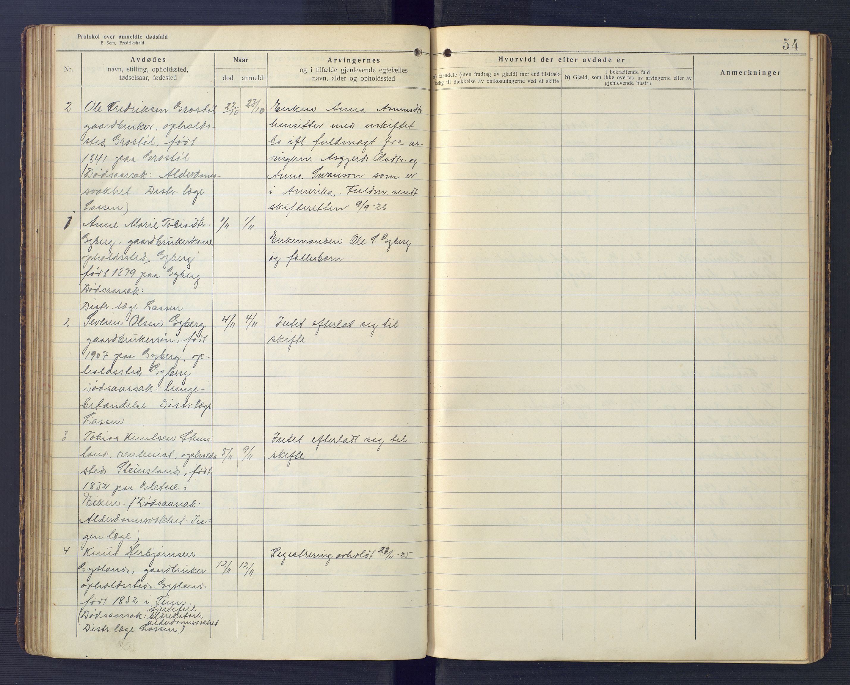 Hægebostad og Eiken lensmannskontor, SAK/1241-0023/F/Fe/L0002: Dødsfallsprotokoll nr 34, 1917-1932, s. 54