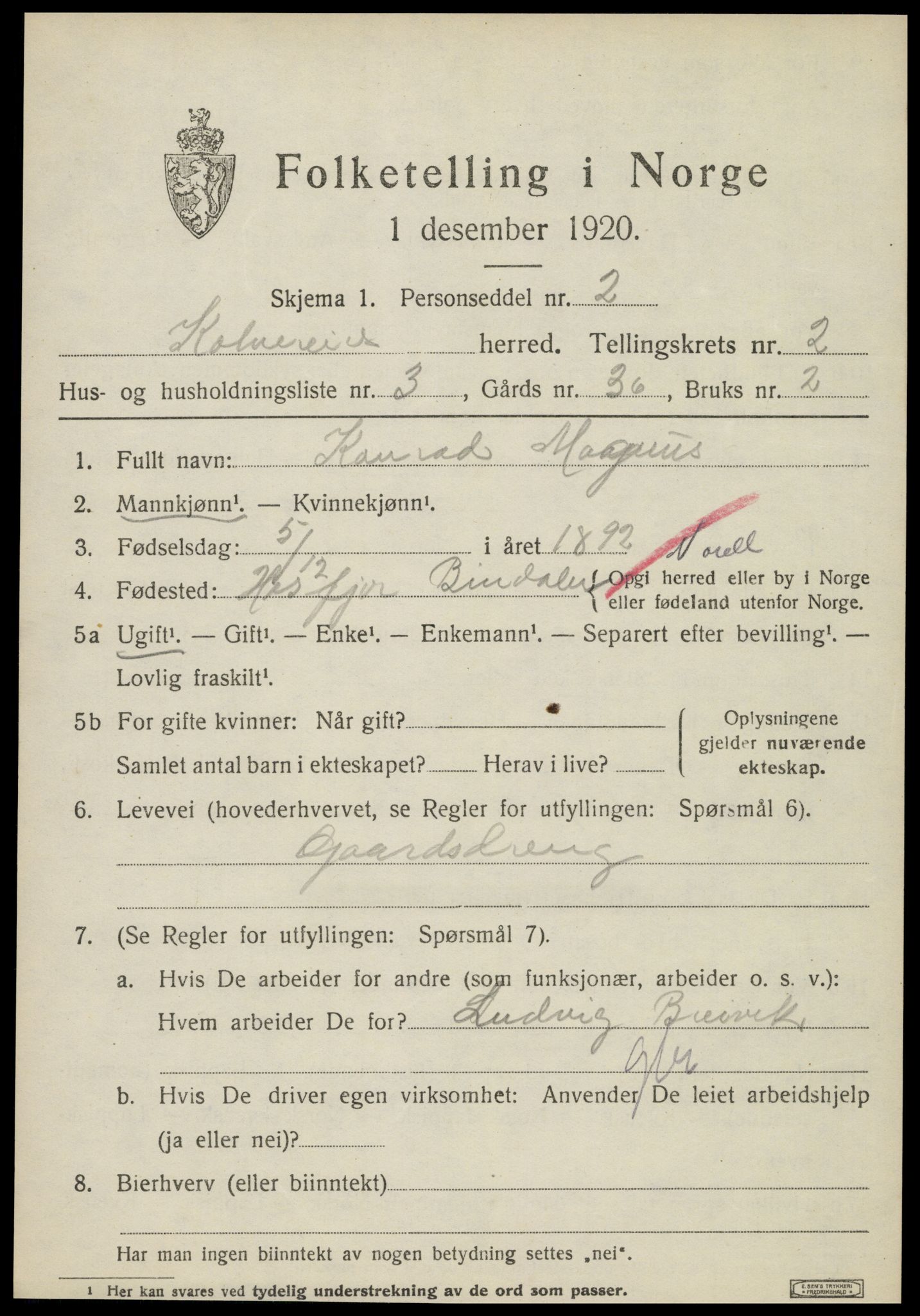 SAT, Folketelling 1920 for 1752 Kolvereid herred, 1920, s. 1523
