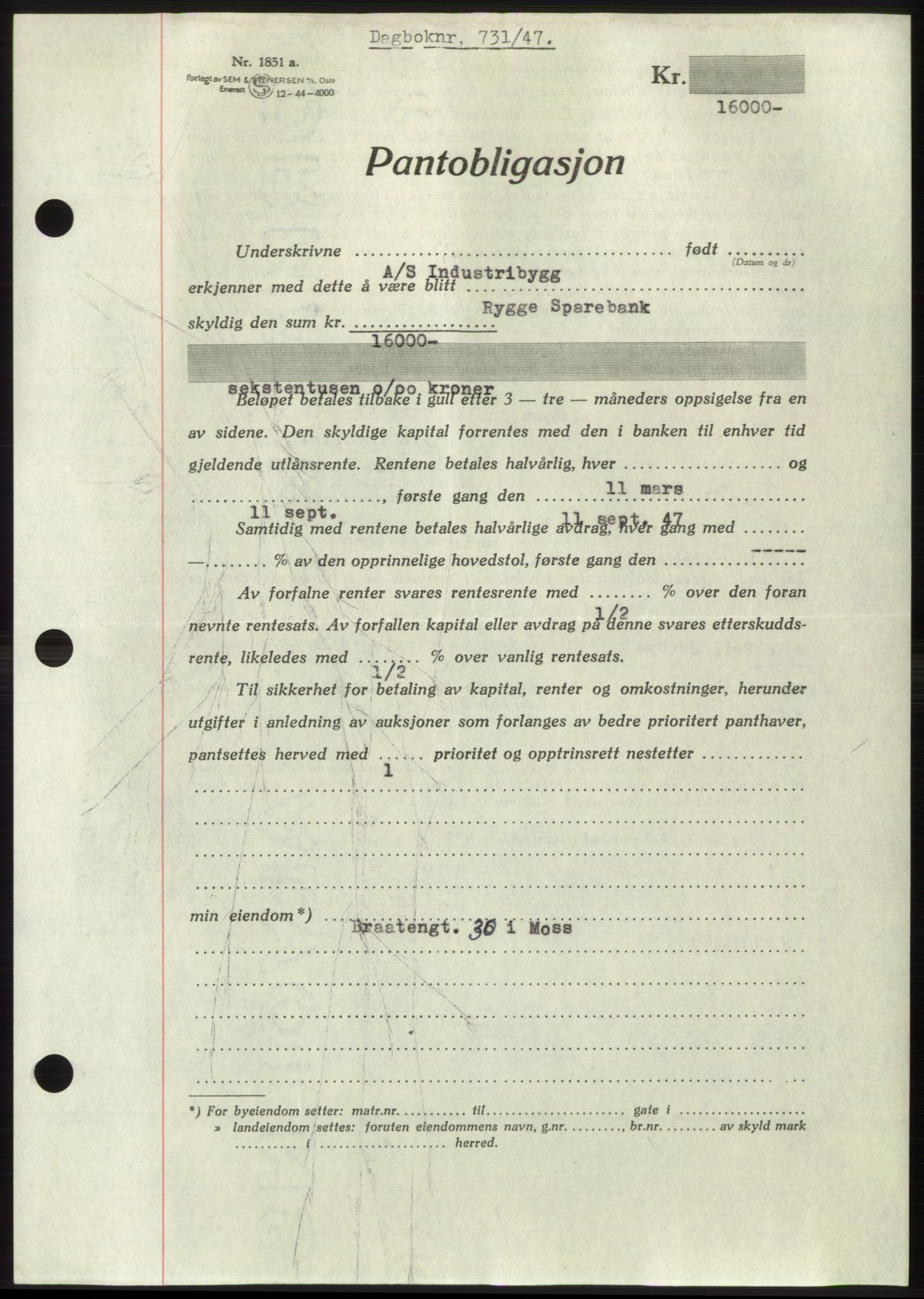 Moss sorenskriveri, SAO/A-10168: Pantebok nr. B16, 1946-1947, Dagboknr: 731/1947