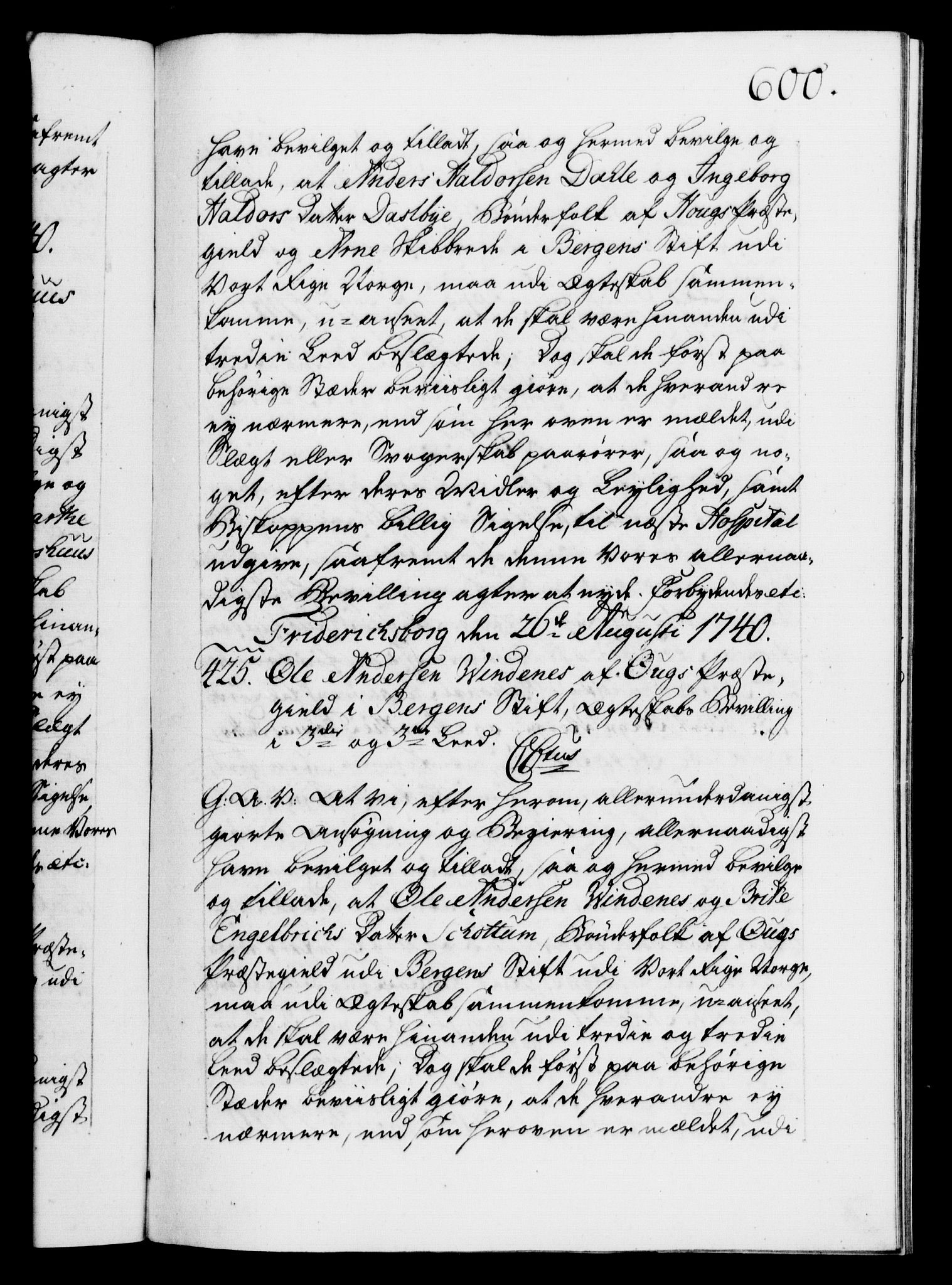 Danske Kanselli 1572-1799, AV/RA-EA-3023/F/Fc/Fca/Fcaa/L0031: Norske registre, 1739-1740, s. 600a