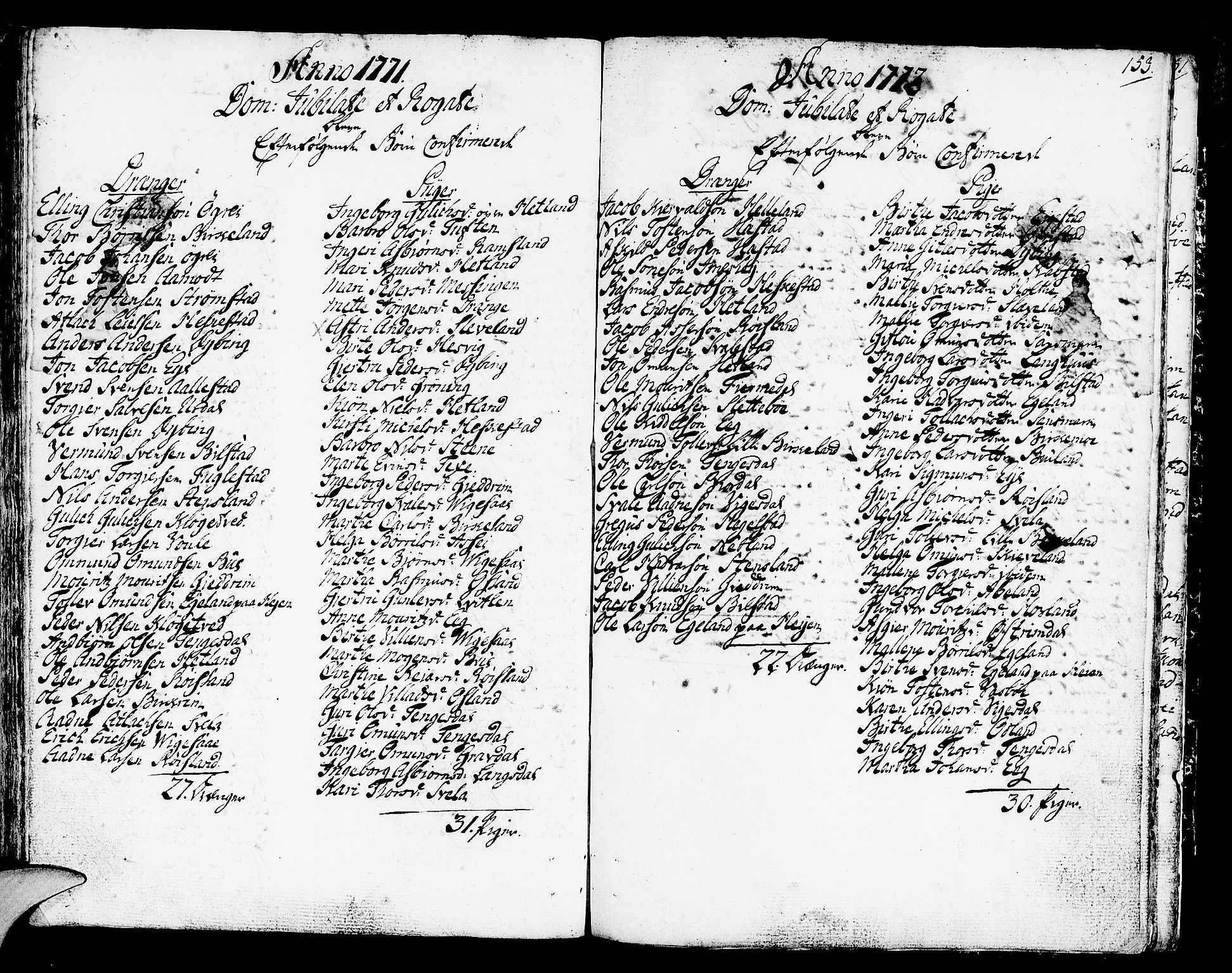 Helleland sokneprestkontor, SAST/A-101810: Ministerialbok nr. A 2 /1, 1762-1791, s. 153