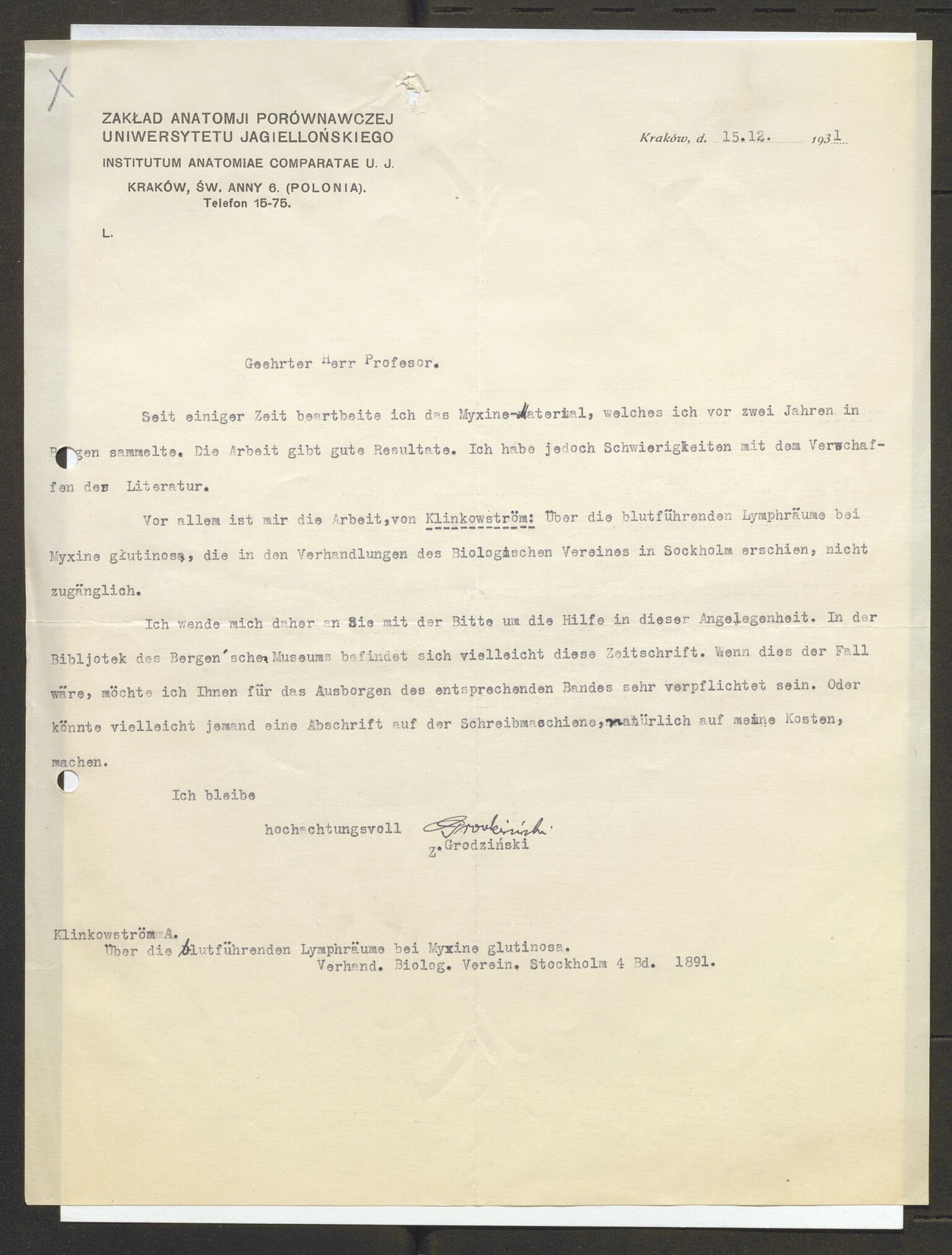 Bergens Museum, AV/SAB-A-17301/13/D/L0002: Korrespondanse , 1928-1940, s. 96