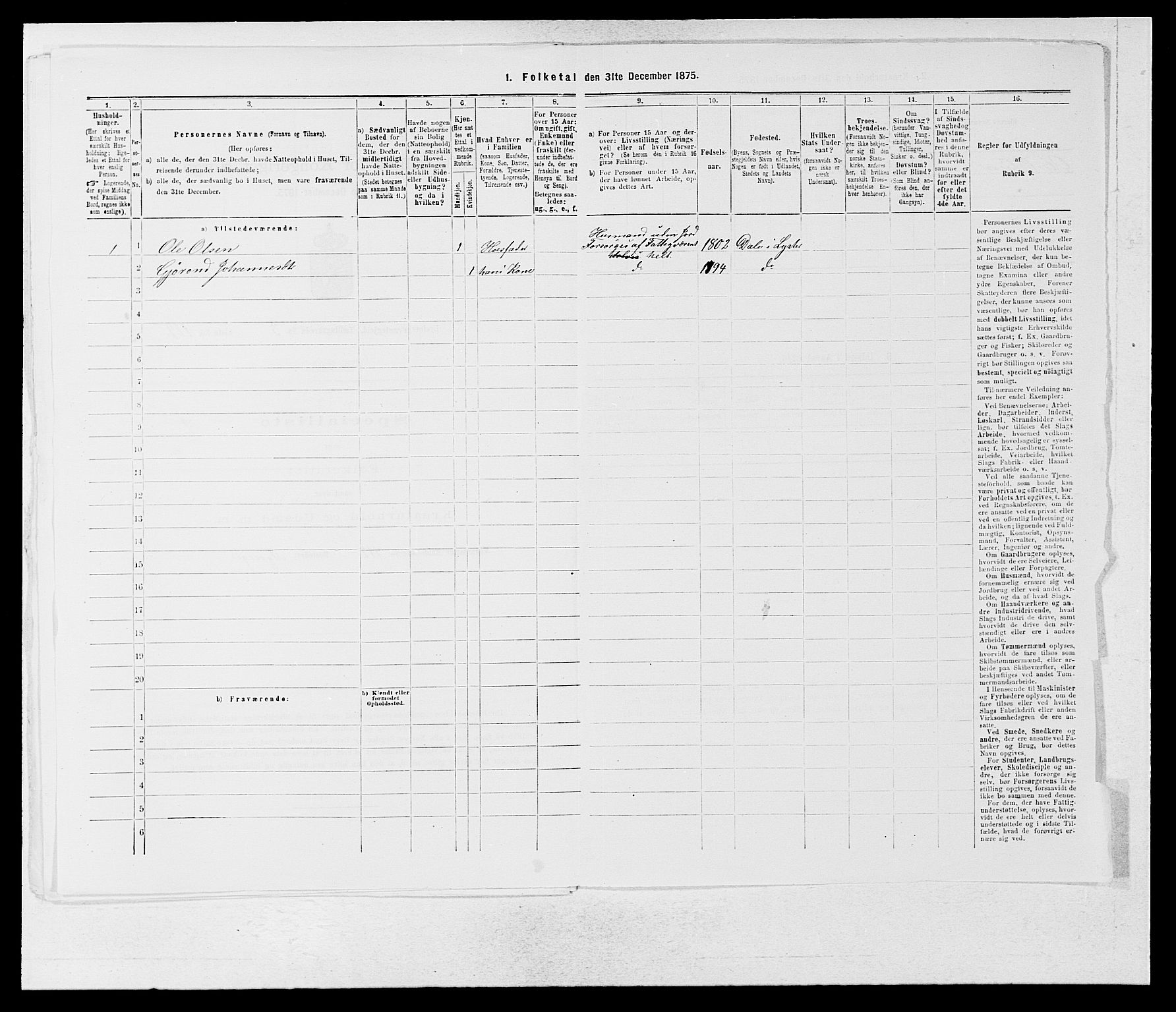 SAB, Folketelling 1875 for 1426P Luster prestegjeld, 1875, s. 696