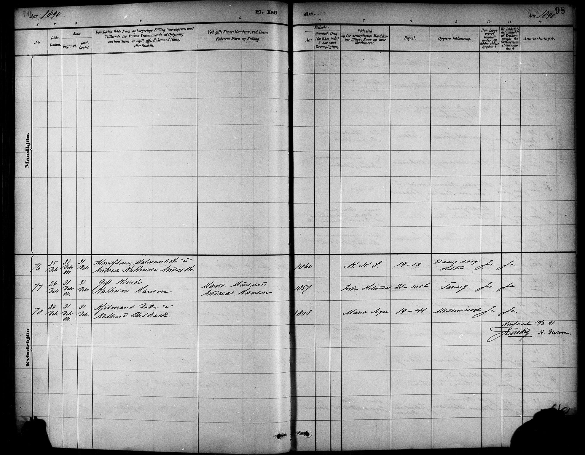 Korskirken sokneprestembete, SAB/A-76101/H/Haa/L0047: Ministerialbok nr. E 5, 1884-1910, s. 98