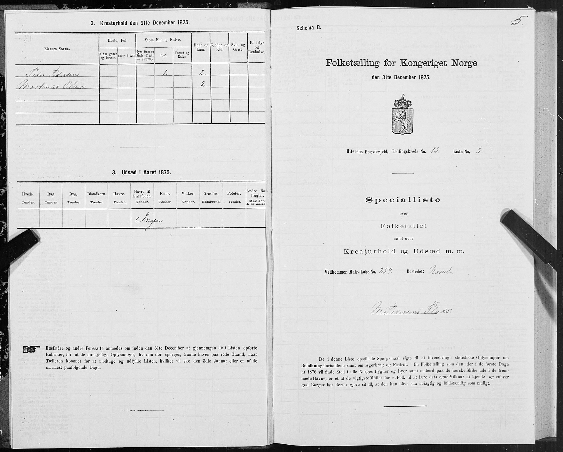 SAT, Folketelling 1875 for 1617P Hitra prestegjeld, 1875, s. 7005