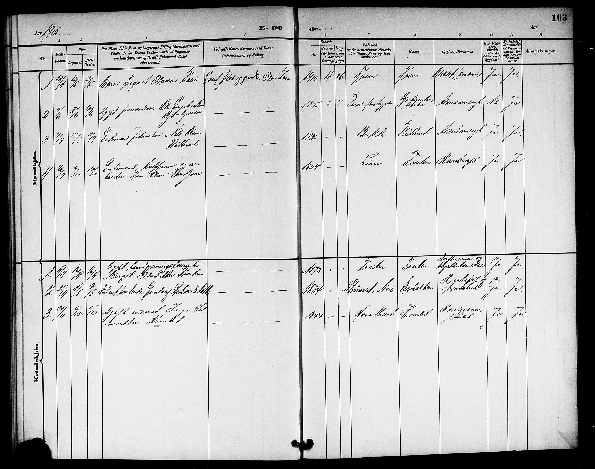 Rollag kirkebøker, AV/SAKO-A-240/G/Gb/L0003: Klokkerbok nr. II 3, 1897-1919, s. 103