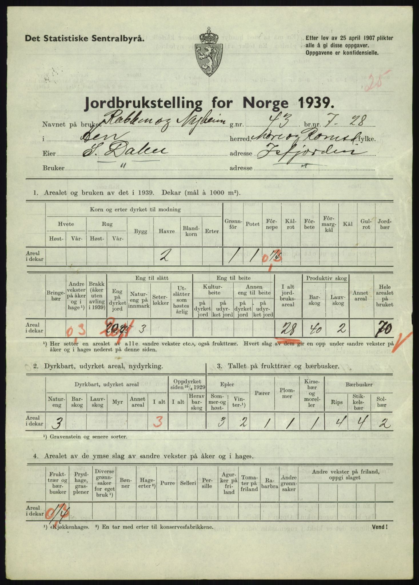 Statistisk sentralbyrå, Næringsøkonomiske emner, Jordbruk, skogbruk, jakt, fiske og fangst, AV/RA-S-2234/G/Gb/L0251: Møre og Romsdal: Voll, Eid, Grytten og Hen, 1939, s. 1201