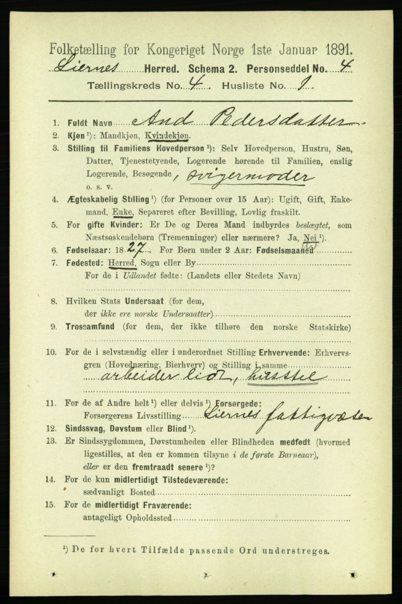RA, Folketelling 1891 for 1737 Lierne herred, 1891, s. 1031