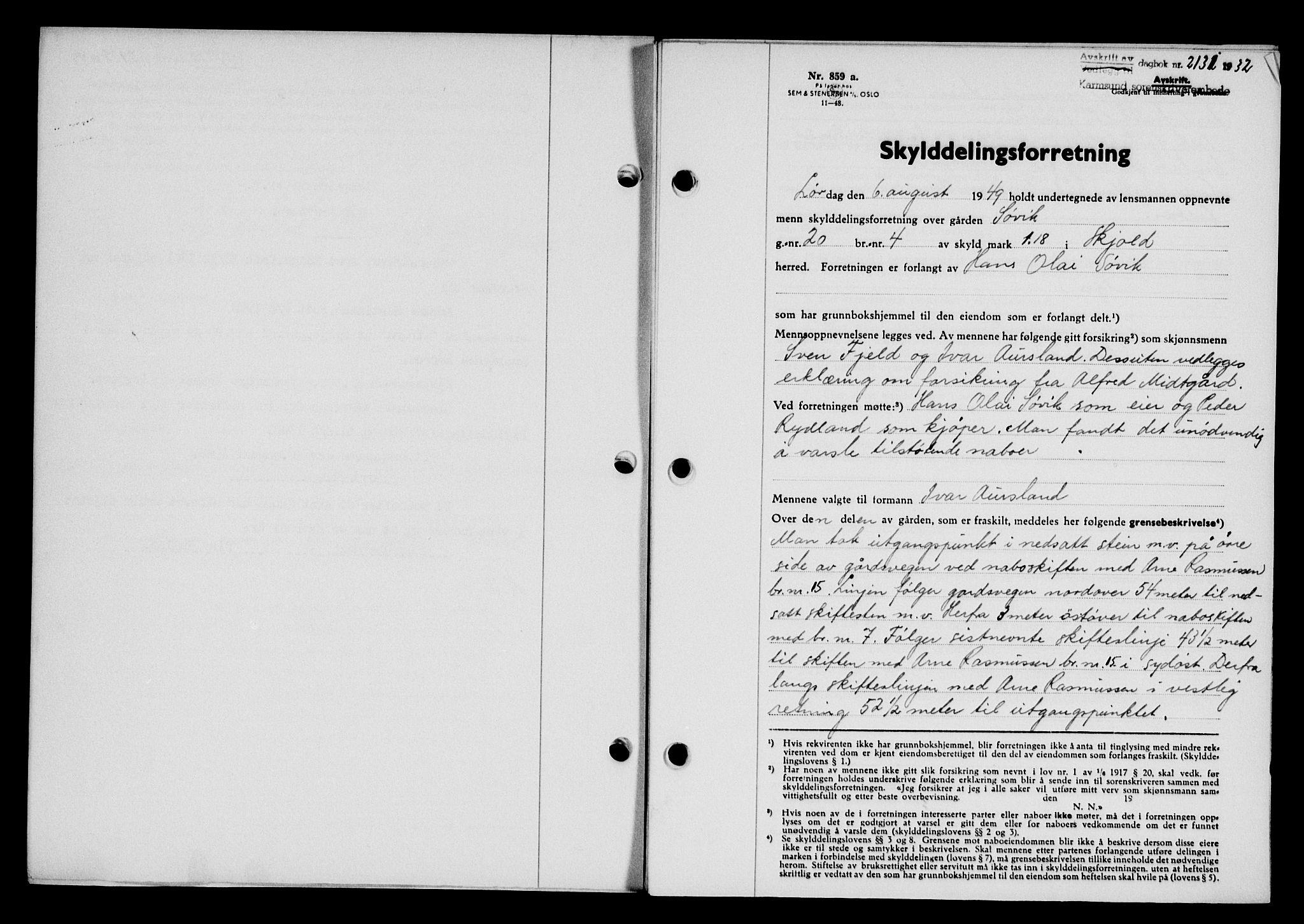 Karmsund sorenskriveri, SAST/A-100311/01/II/IIB/L0097: Pantebok nr. 77A, 1949-1949, Dagboknr: 2131/1949