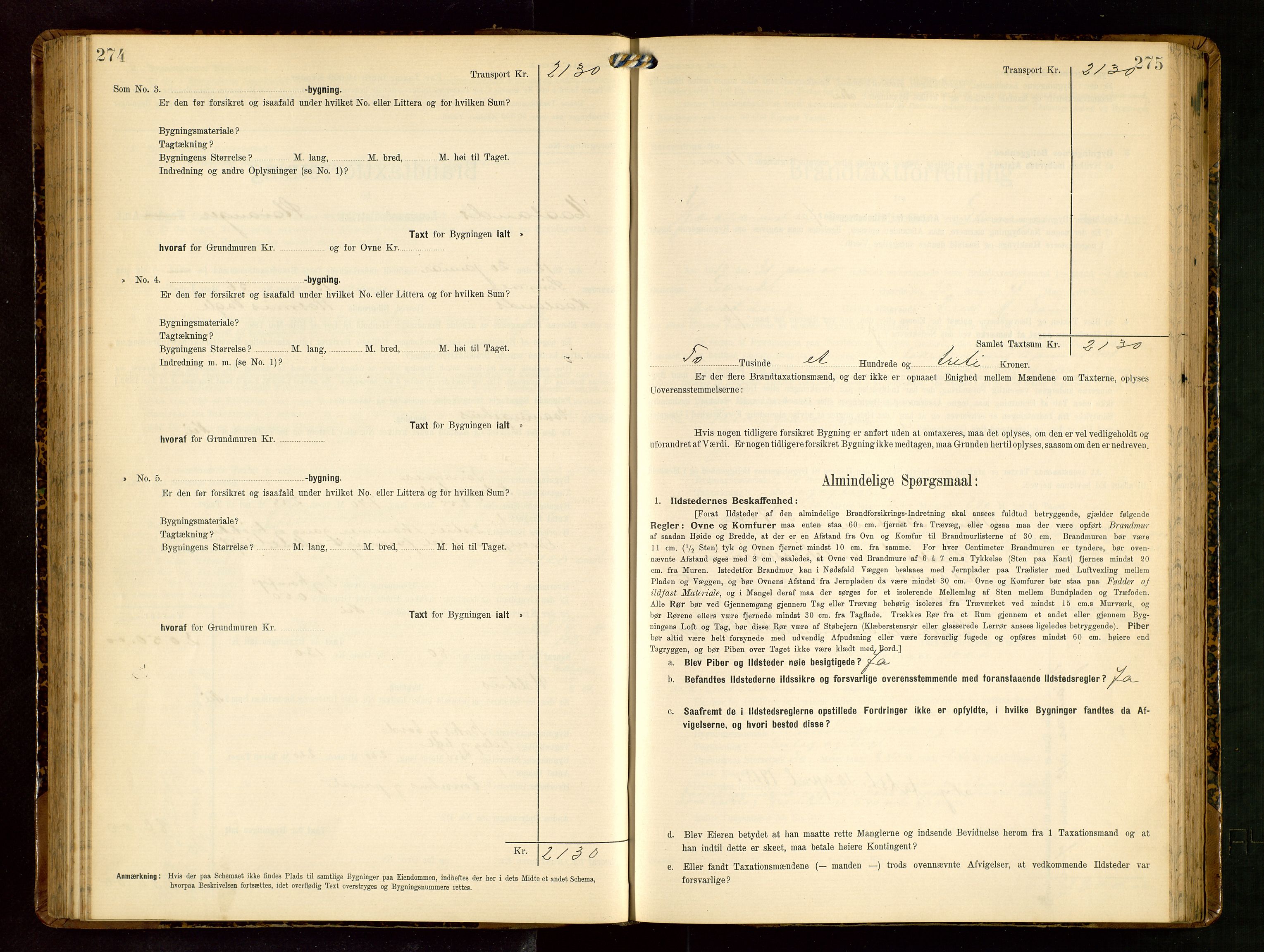 Håland lensmannskontor, AV/SAST-A-100100/Gob/L0003: Branntakstprotokoll - skjematakst. Register i boken., 1909-1910, s. 274-275