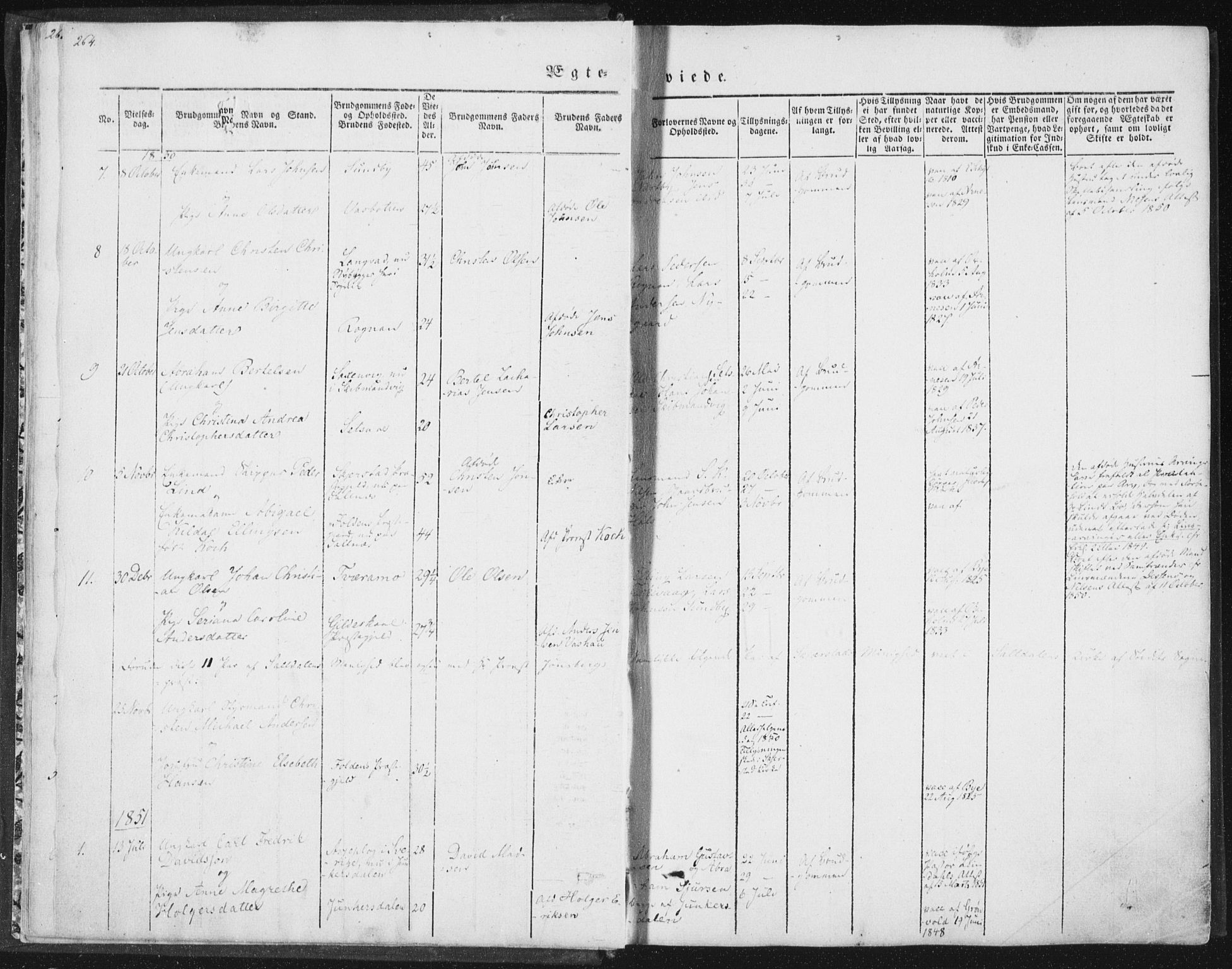 Ministerialprotokoller, klokkerbøker og fødselsregistre - Nordland, SAT/A-1459/847/L0667: Ministerialbok nr. 847A07, 1842-1871, s. 264