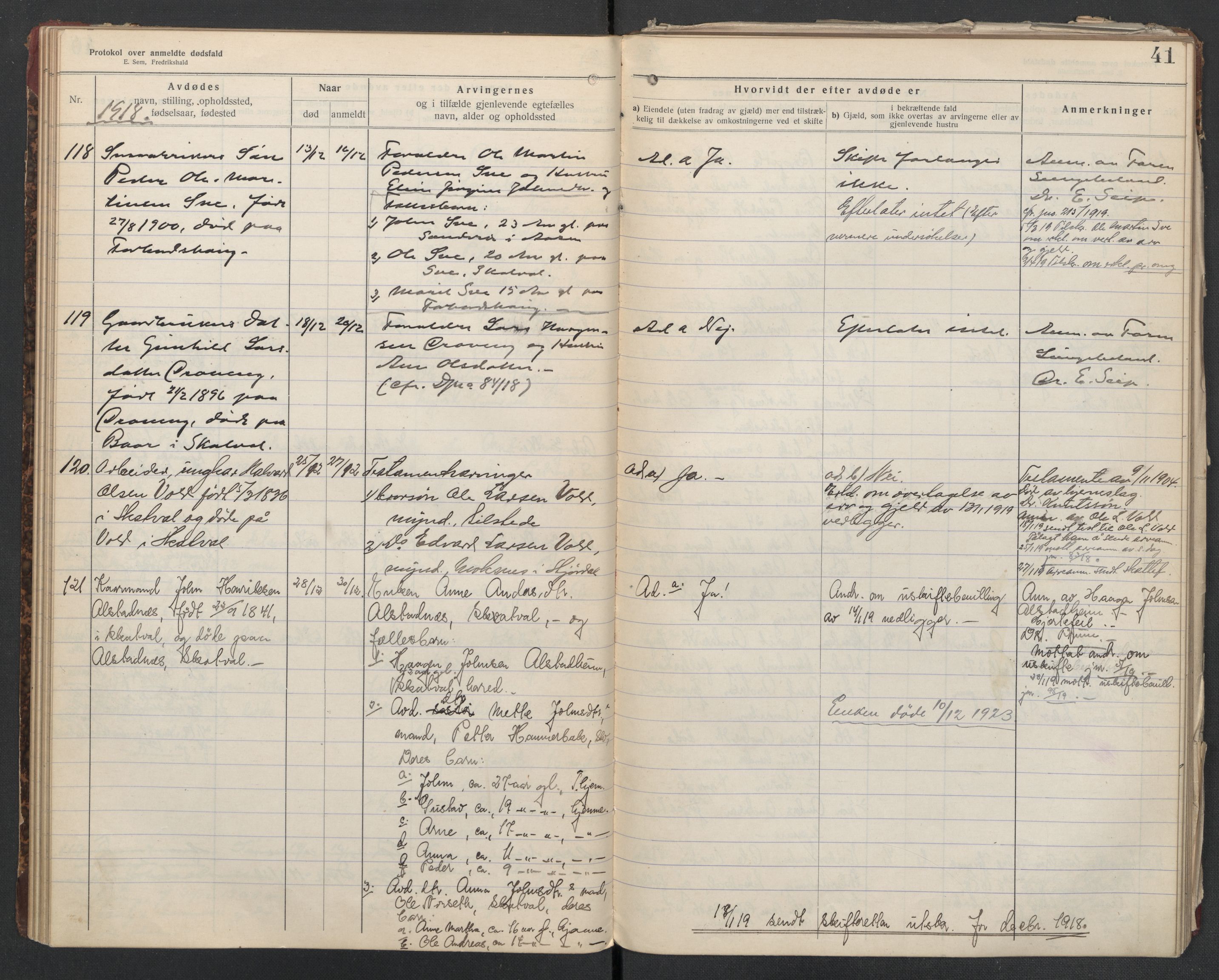 Nedre Stjørdal lensmannskontor, AV/SAT-A-1044/02/L0004: 2.01.04 Dødsfallsprotokoller, 1917-1921, s. 41