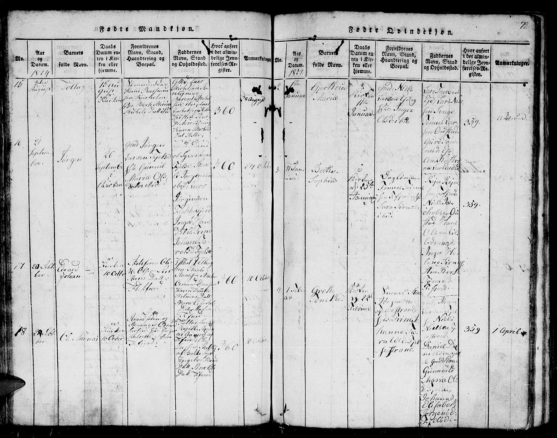 Flekkefjord sokneprestkontor, AV/SAK-1111-0012/F/Fb/Fbc/L0003: Klokkerbok nr. B 3, 1815-1826, s. 74