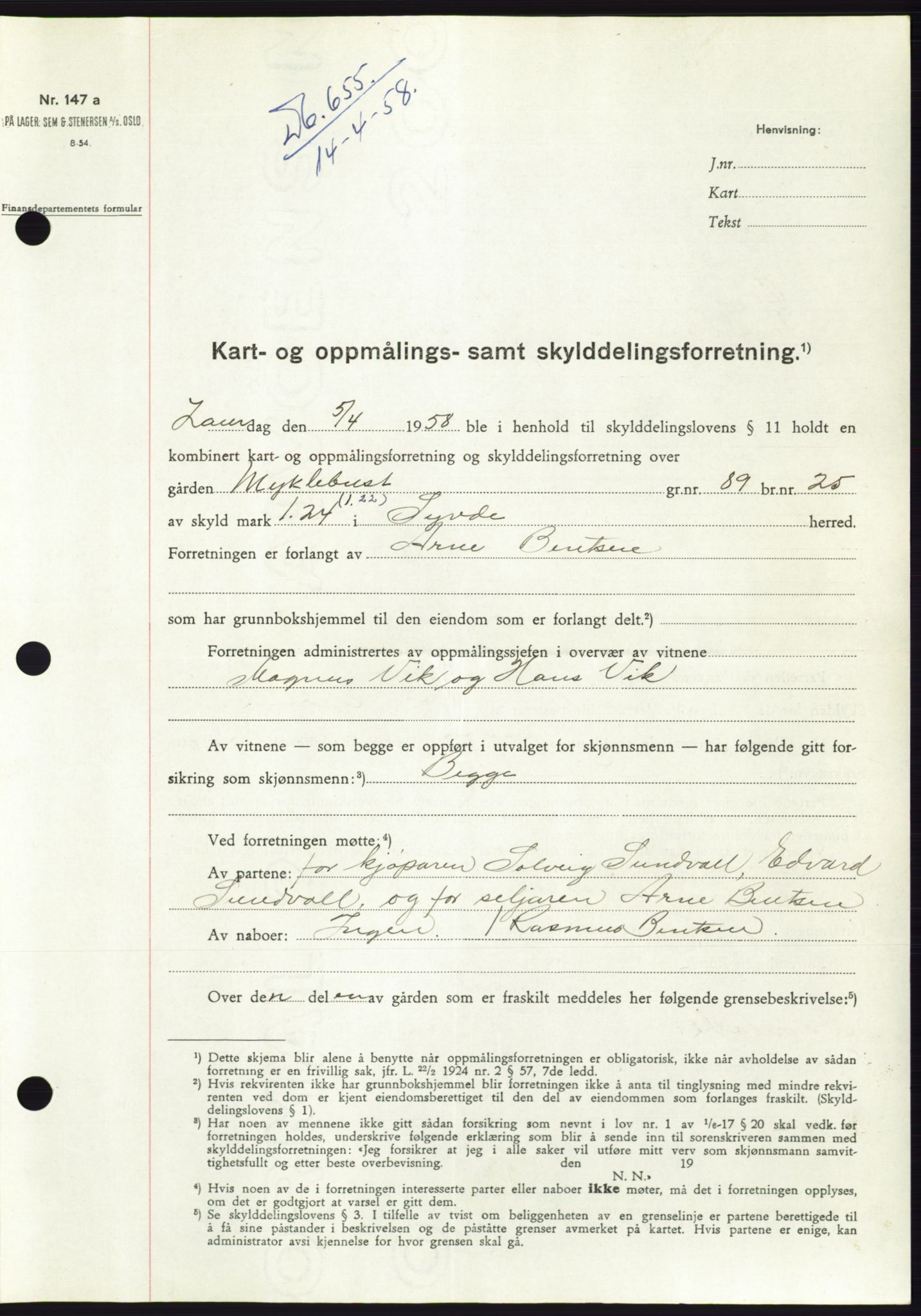 Søre Sunnmøre sorenskriveri, SAT/A-4122/1/2/2C/L0109: Pantebok nr. 35A, 1958-1958, Dagboknr: 650/1958
