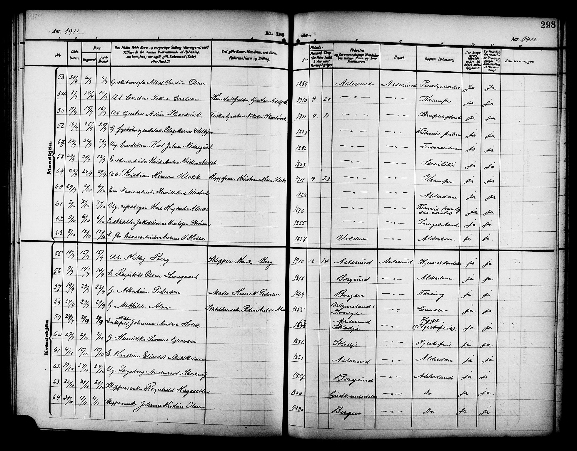 Ministerialprotokoller, klokkerbøker og fødselsregistre - Møre og Romsdal, AV/SAT-A-1454/529/L0470: Klokkerbok nr. 529C07, 1907-1917, s. 298