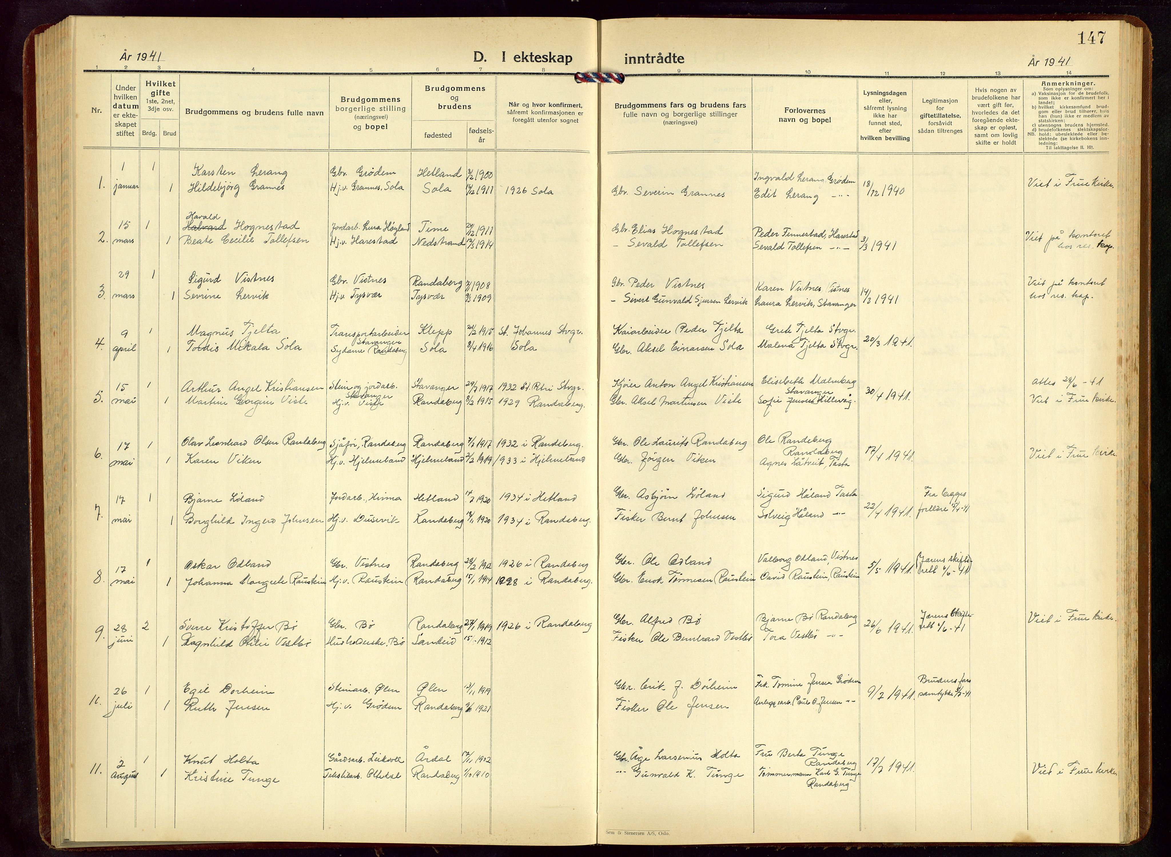 Hetland sokneprestkontor, AV/SAST-A-101826/30/30BB/L0015: Klokkerbok nr. B 15, 1940-1955, s. 147