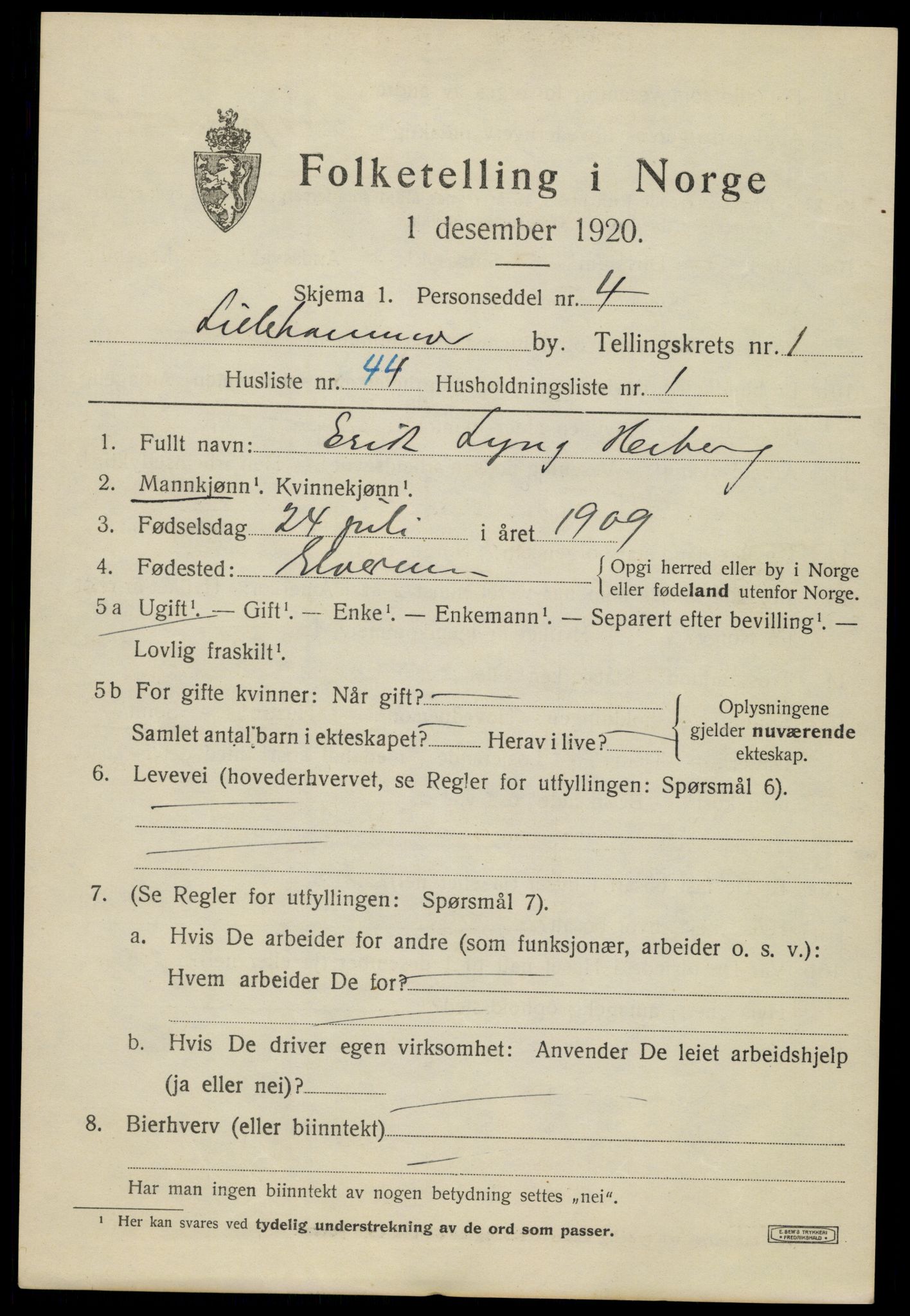 SAH, Folketelling 1920 for 0501 Lillehammer kjøpstad, 1920, s. 4342