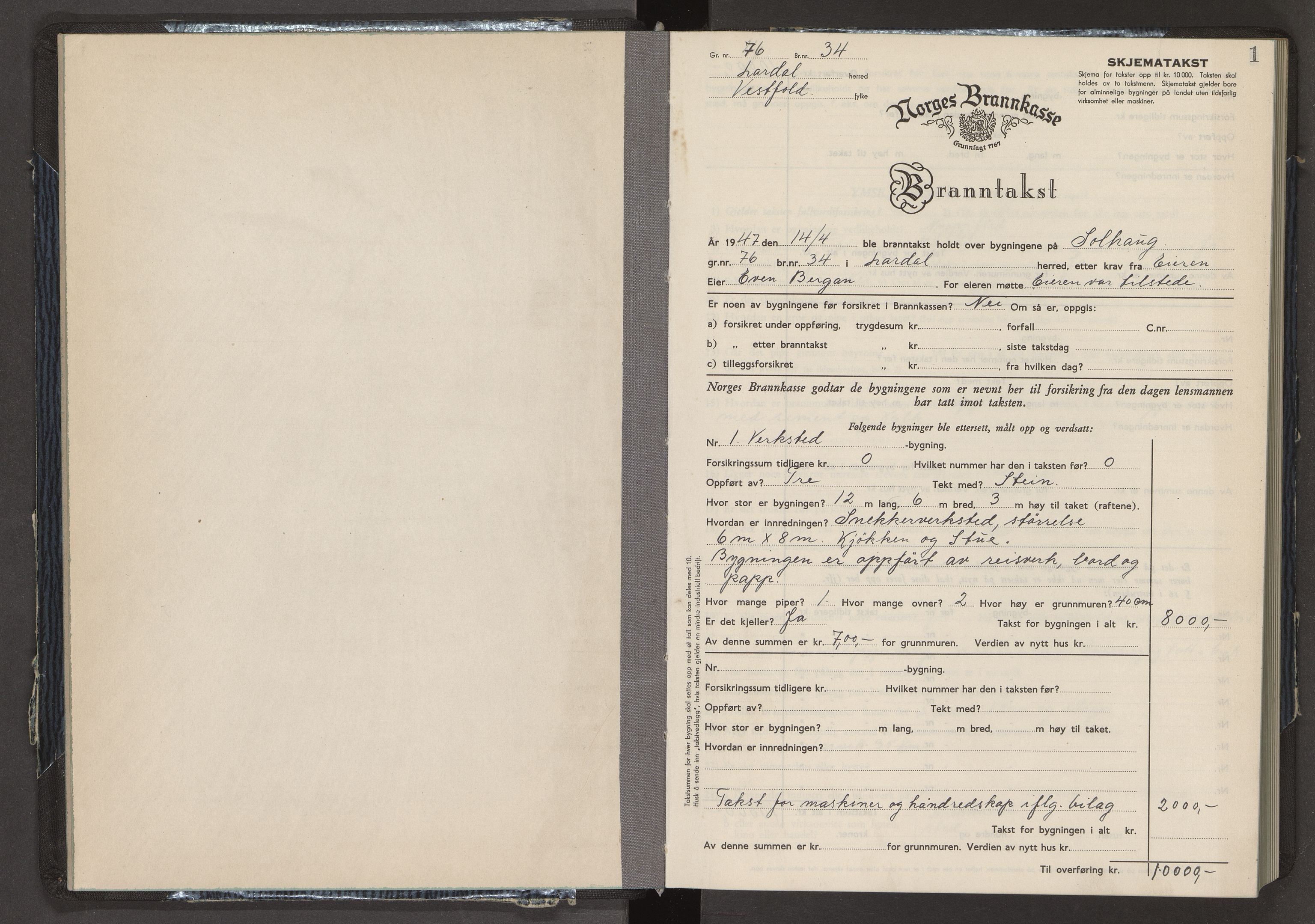 Lardal lensmannskontor, AV/SAKO-A-539/Y/Yb/Ybb/L0003: Skjematakstprotokoller, 1947-1955, s. 1