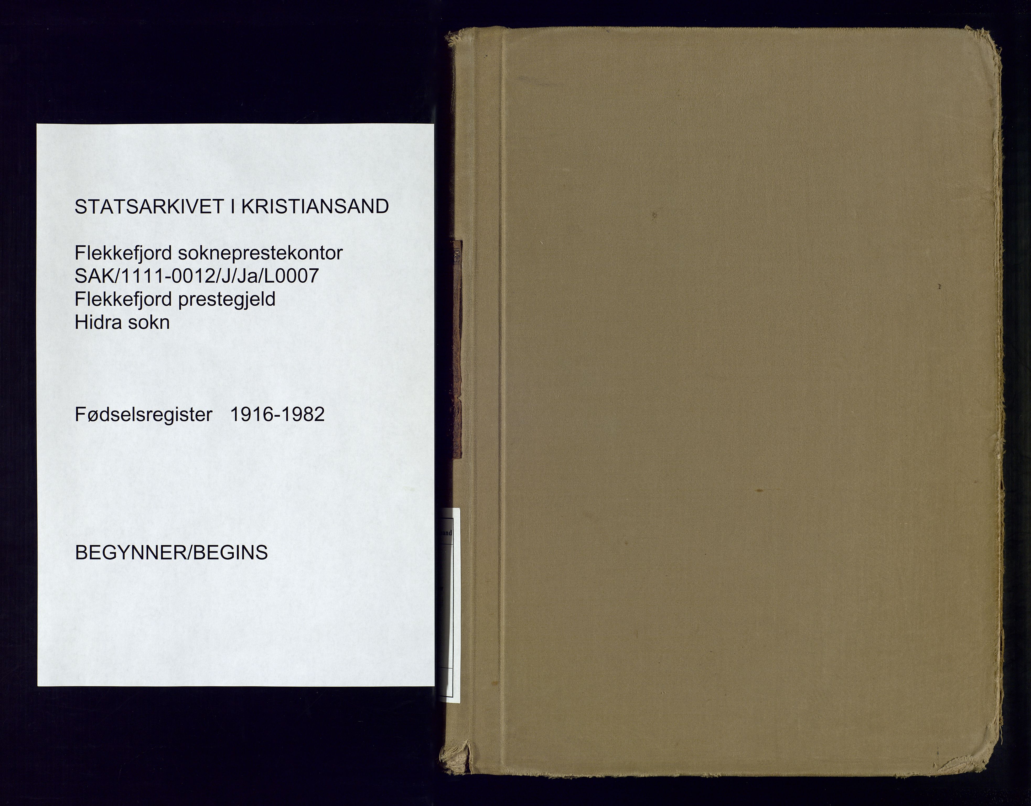 Flekkefjord sokneprestkontor, SAK/1111-0012/J/Ja/L0007: Fødselsregister nr. 7, 1916-1982