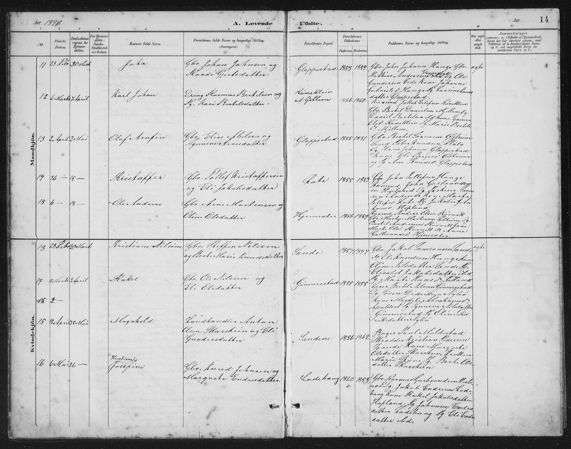 Gloppen sokneprestembete, AV/SAB-A-80101/H/Hab/Habb/L0002: Klokkerbok nr. B 2, 1889-1909, s. 14