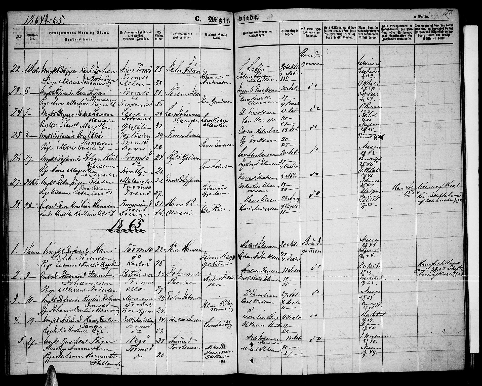 Tromsø sokneprestkontor/stiftsprosti/domprosti, AV/SATØ-S-1343/G/Gb/L0006klokker: Klokkerbok nr. 6, 1857-1866, s. 188