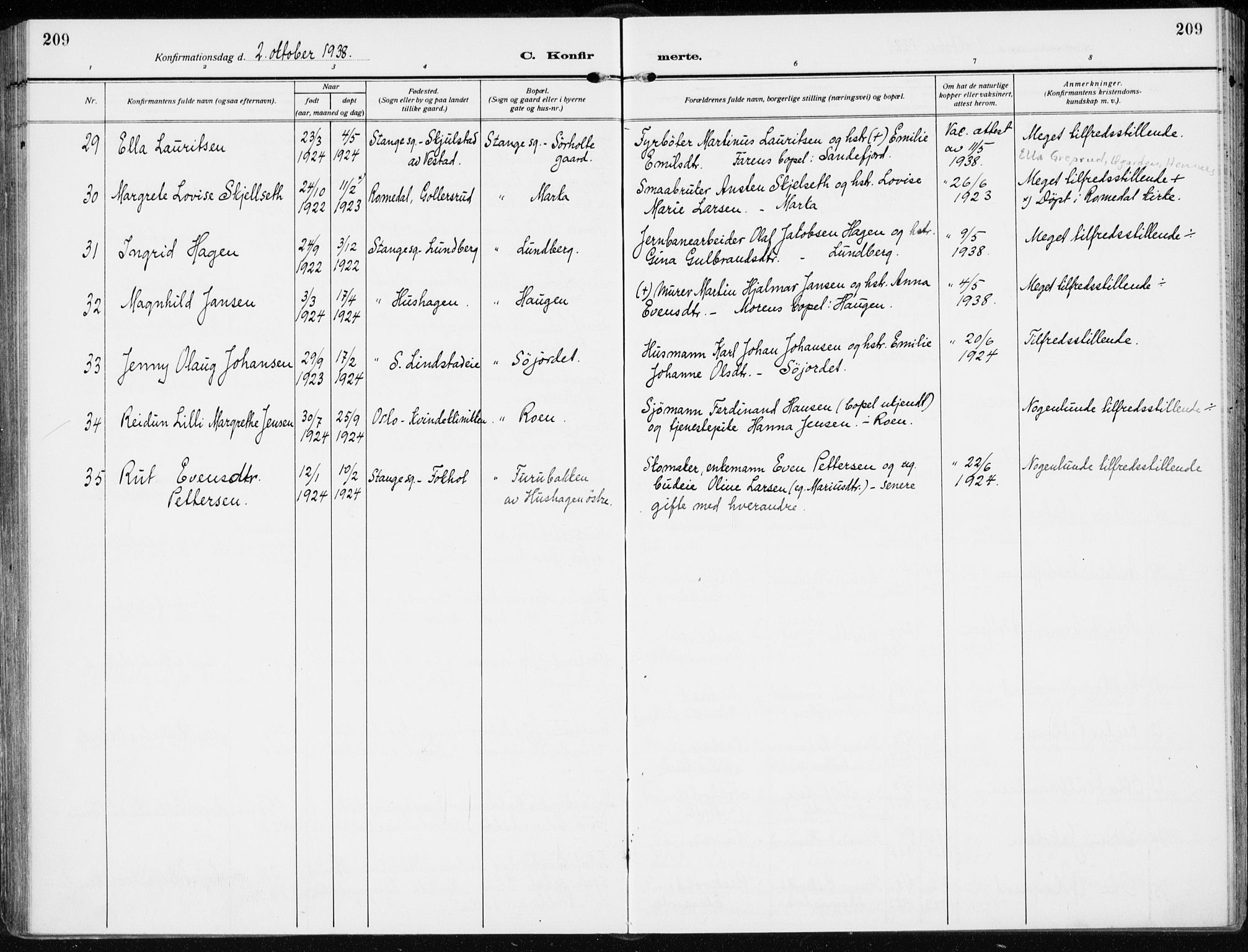 Stange prestekontor, AV/SAH-PREST-002/K/L0026: Ministerialbok nr. 26, 1923-1937, s. 209