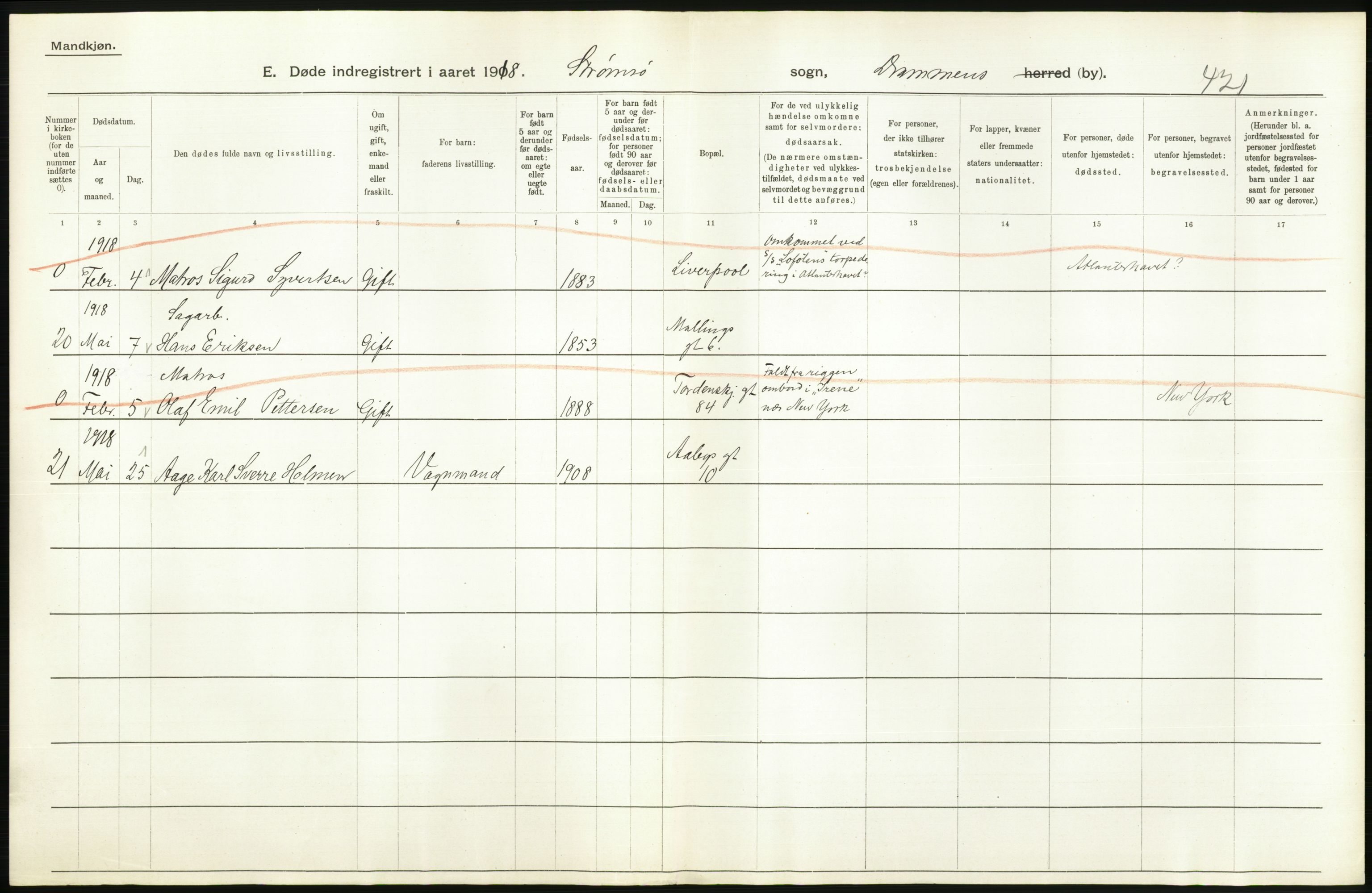 Statistisk sentralbyrå, Sosiodemografiske emner, Befolkning, AV/RA-S-2228/D/Df/Dfb/Dfbh/L0020: Buskerud fylke: Døde. Bygder og byer., 1918, s. 448