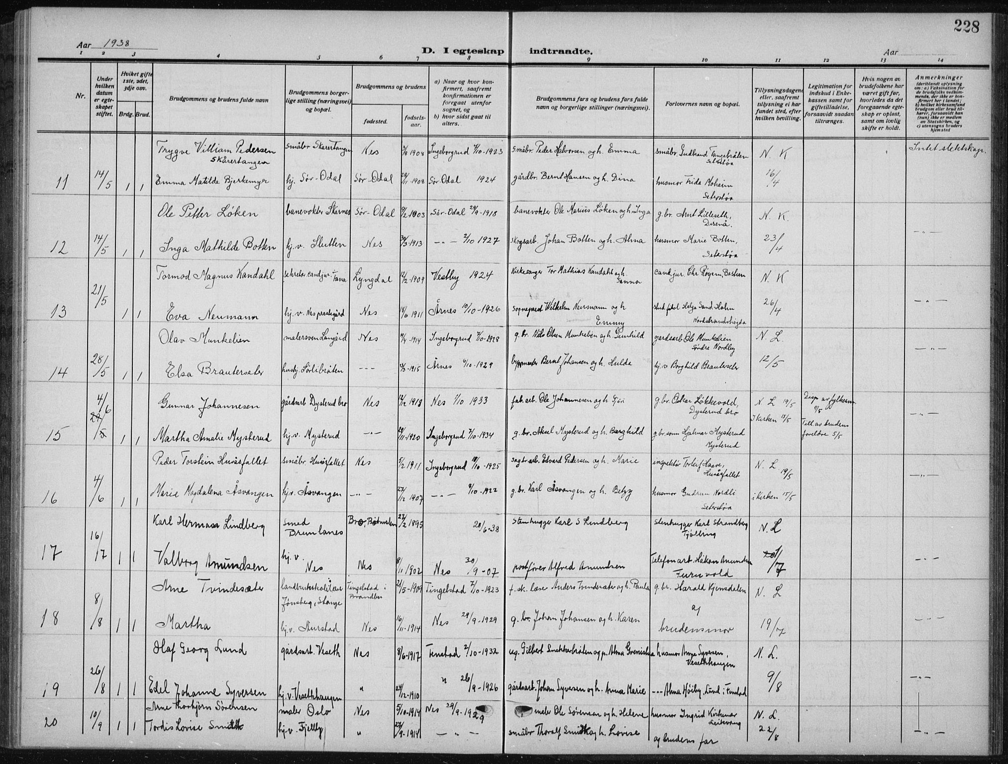 Nes prestekontor Kirkebøker, AV/SAO-A-10410/G/Ga/L0003: Klokkerbok nr. I 3, 1913-1941, s. 228
