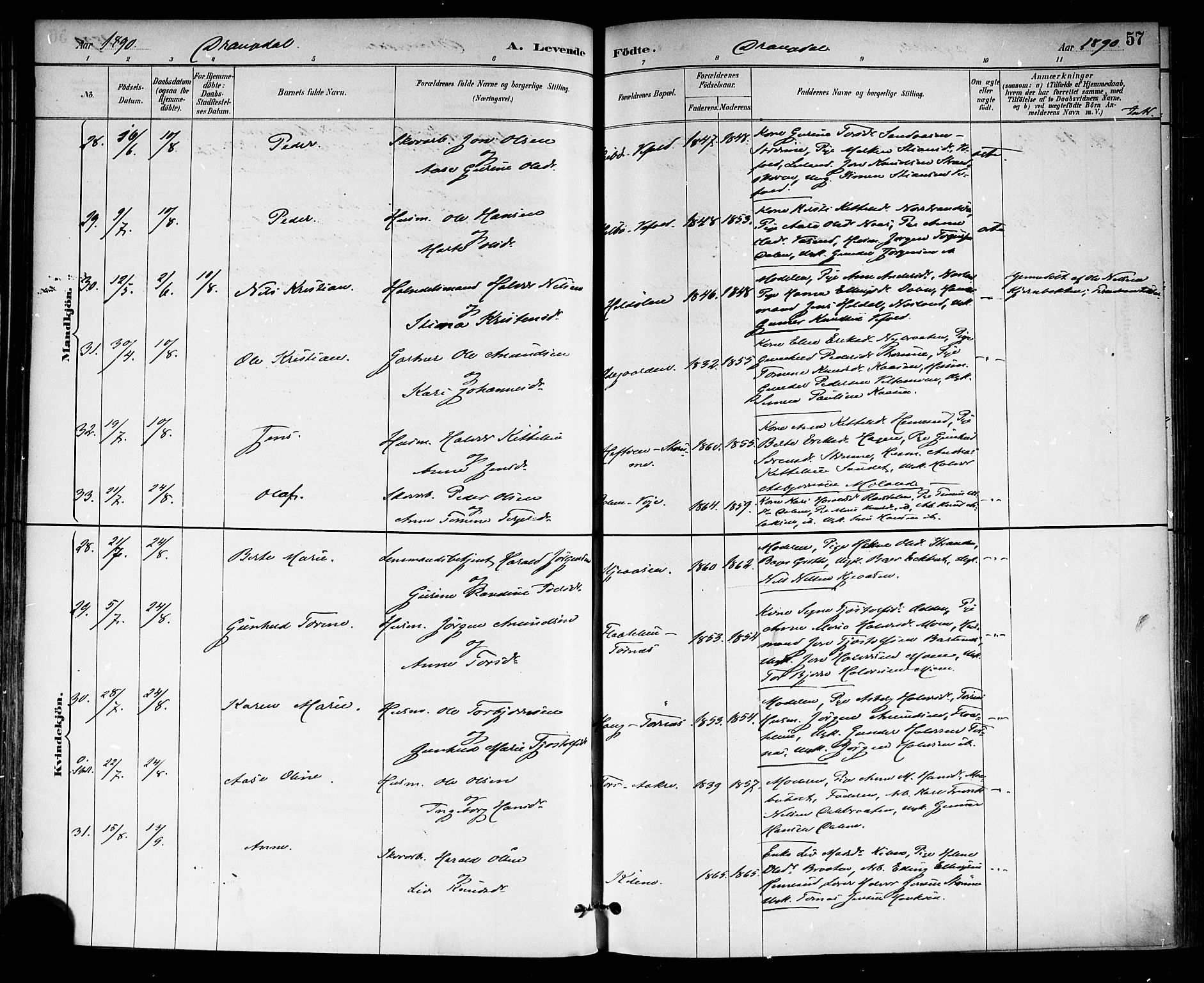 Drangedal kirkebøker, AV/SAKO-A-258/F/Fa/L0010: Ministerialbok nr. 10 /1, 1885-1894, s. 57