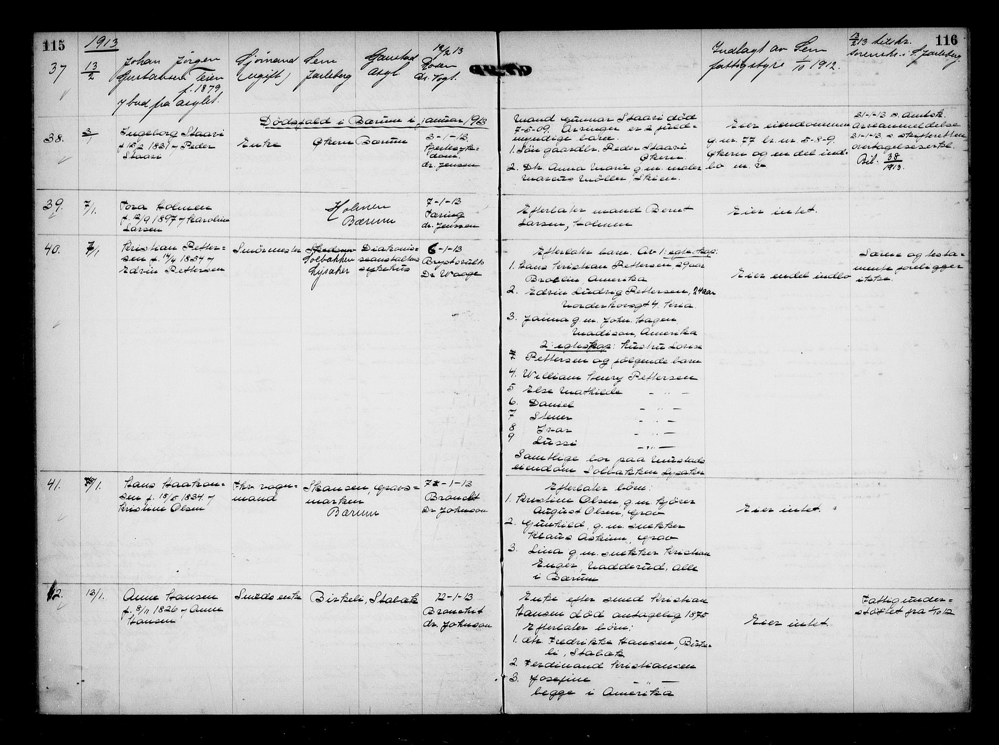 Aker kriminaldommer, skifte- og auksjonsforvalterembete, AV/SAO-A-10452/H/Hb/Hba/Hbaa/L0003: Dødsfallsprotokoll, 1912-1914, s. 115-116