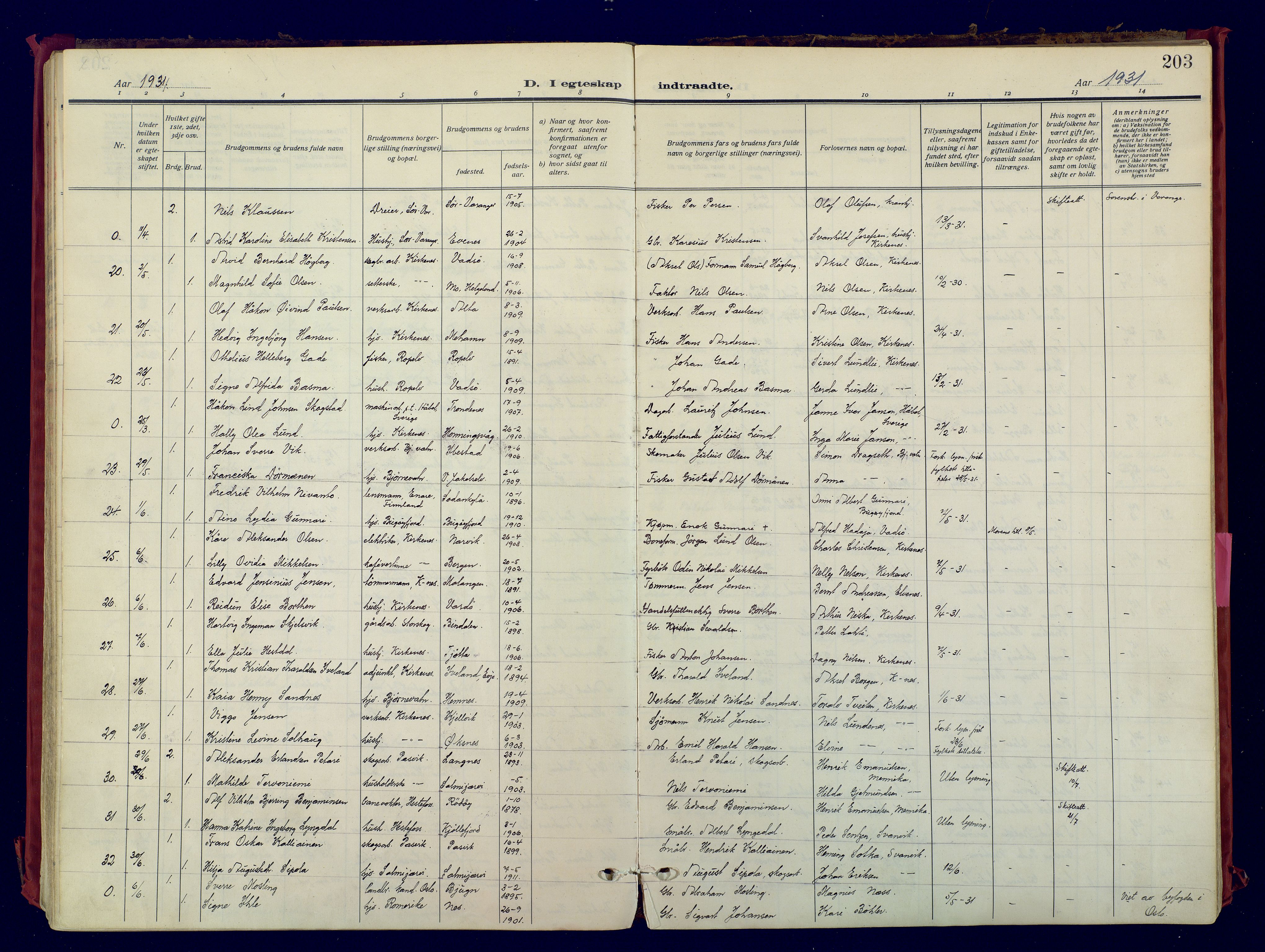 Sør-Varanger sokneprestkontor, AV/SATØ-S-1331/H/Ha/L0007kirke: Ministerialbok nr. 7, 1927-1937, s. 203