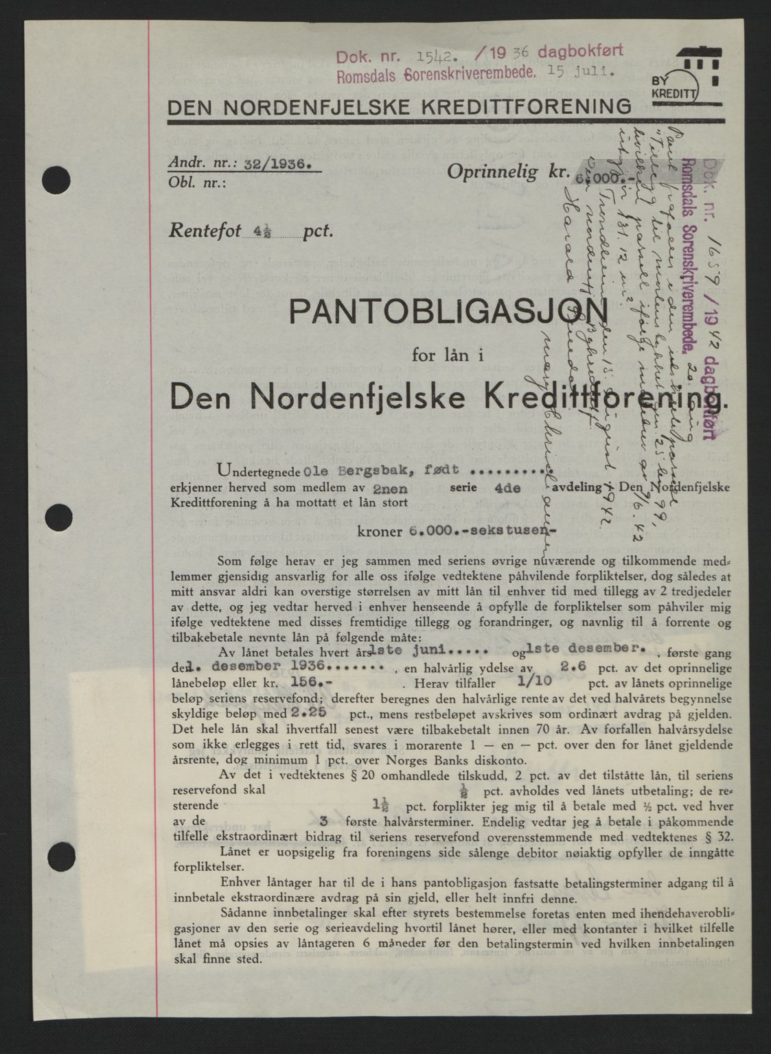 Romsdal sorenskriveri, SAT/A-4149/1/2/2C: Pantebok nr. B1, 1936-1939, Dagboknr: 1542/1936