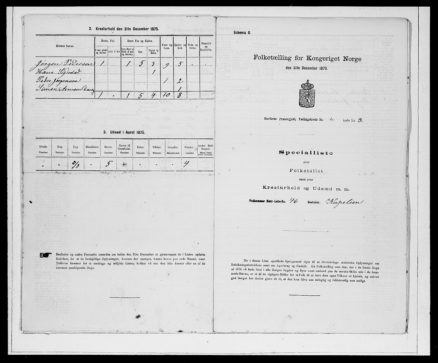 SAB, Folketelling 1875 for 1442P Davik prestegjeld, 1875, s. 175