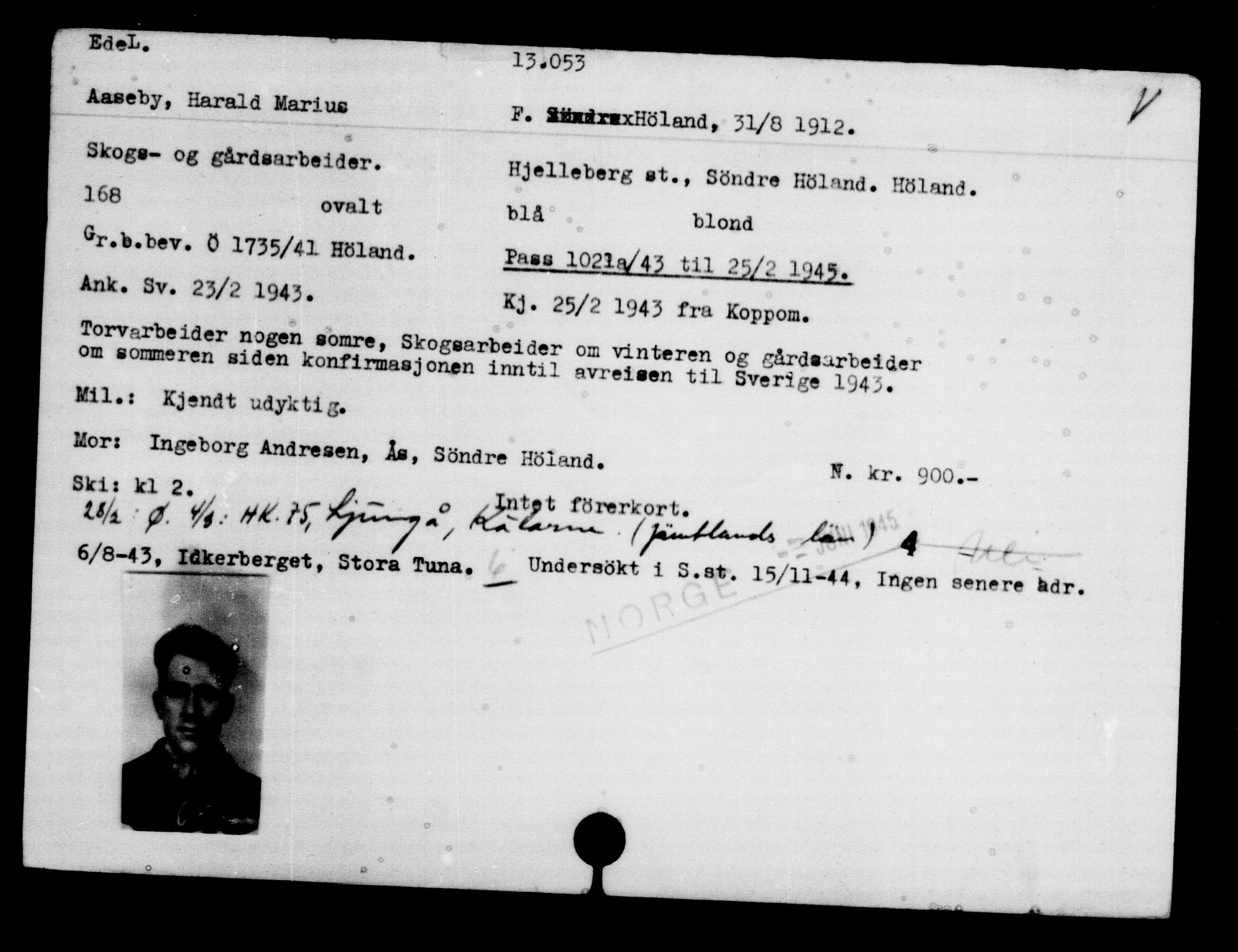 Den Kgl. Norske Legasjons Flyktningskontor, AV/RA-S-6753/V/Va/L0007: Kjesäterkartoteket.  Flyktningenr. 12700-15723, 1940-1945, s. 410