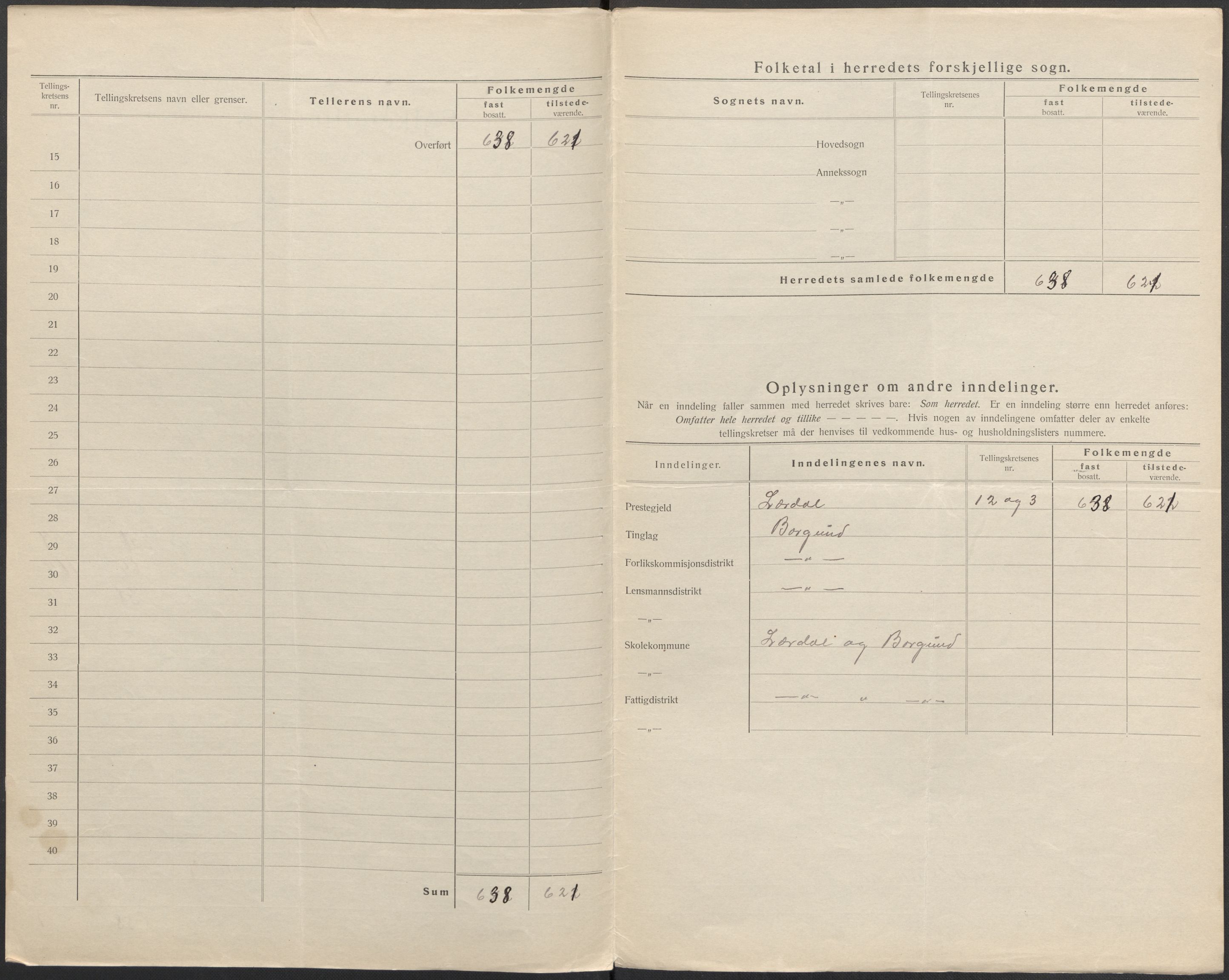 SAB, Folketelling 1920 for 1423 Borgund herred, 1920, s. 5