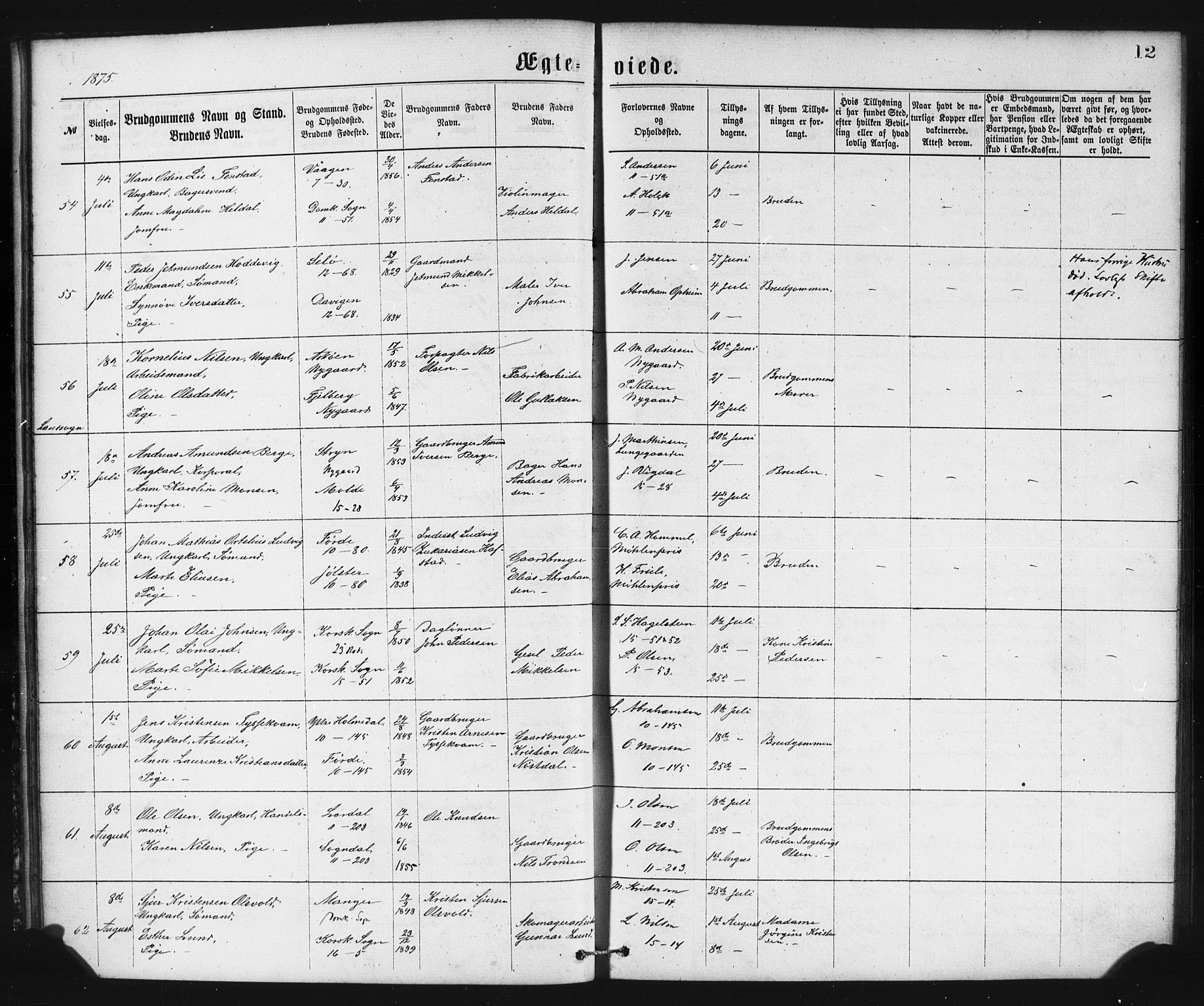 Domkirken sokneprestembete, SAB/A-74801/H/Haa/L0036: Ministerialbok nr. D 3, 1875-1880, s. 12