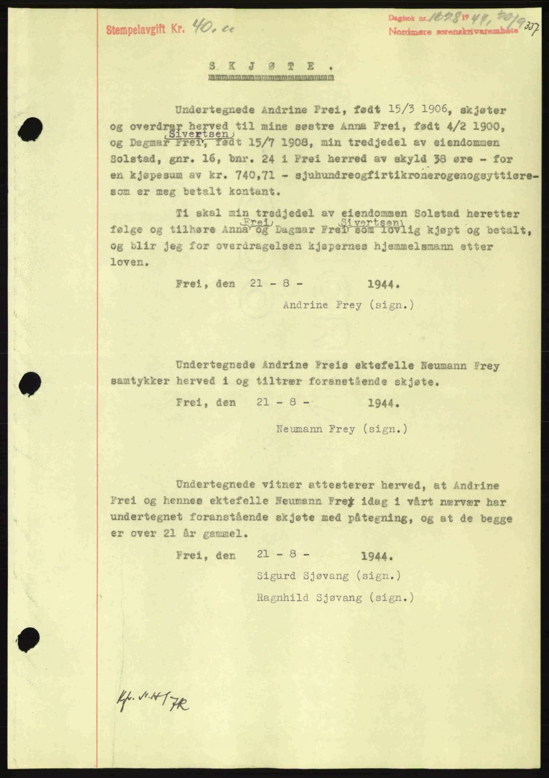 Nordmøre sorenskriveri, SAT/A-4132/1/2/2Ca: Pantebok nr. A98, 1944-1944, Dagboknr: 1628/1944