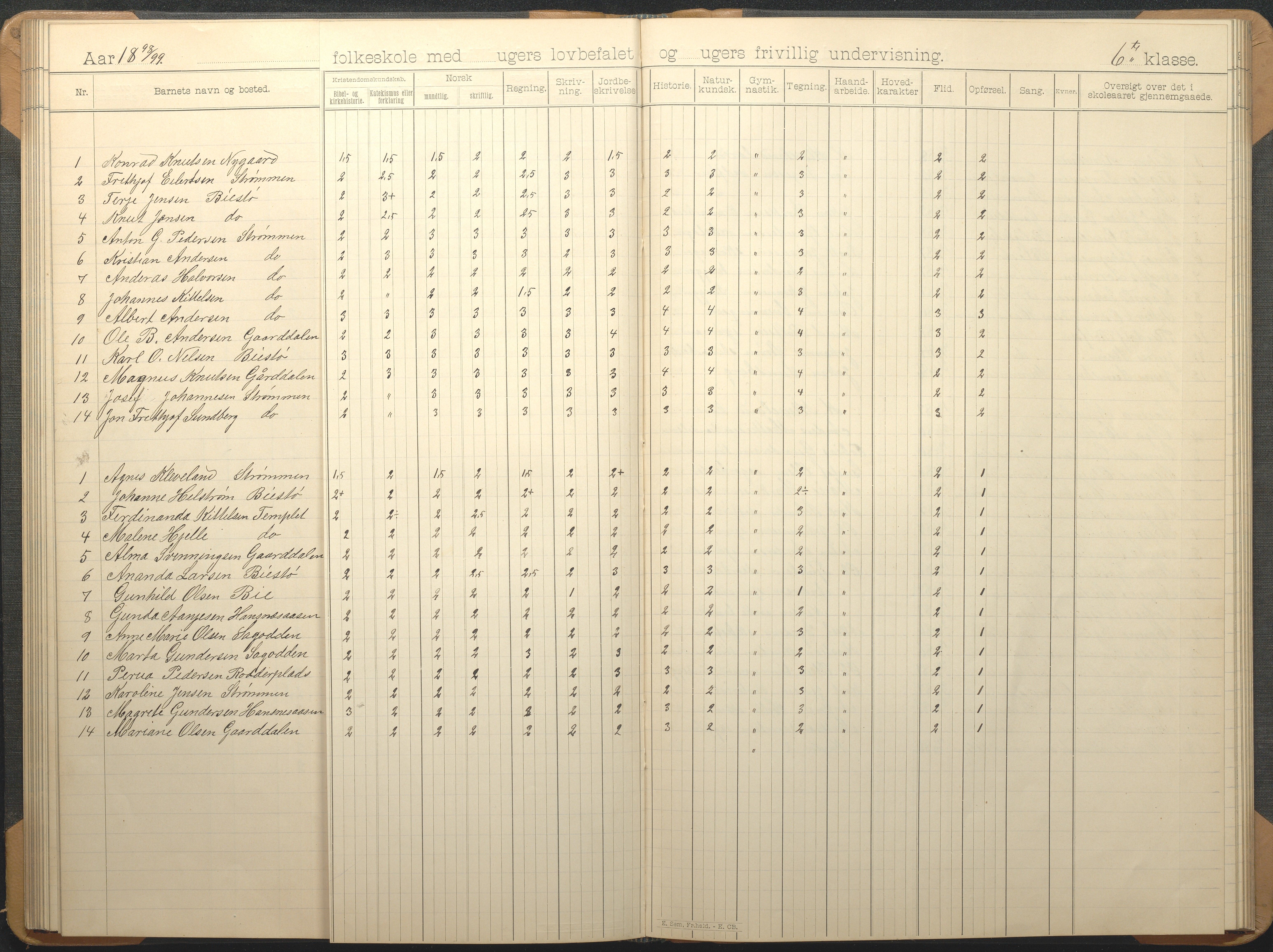 Øyestad kommune frem til 1979, AAKS/KA0920-PK/06/06G/L0009: Skoleprotokoll, 1891-1902