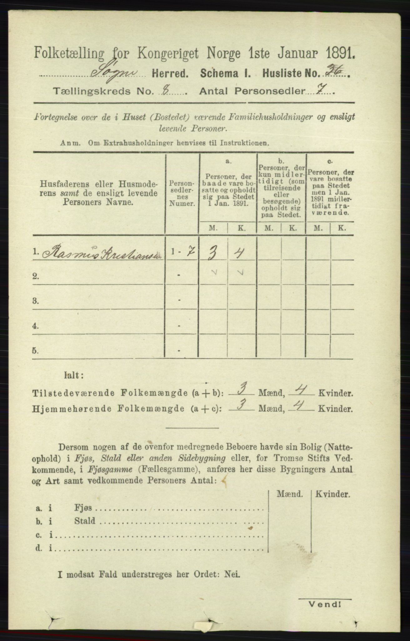 RA, Folketelling 1891 for 1018 Søgne herred, 1891, s. 2203