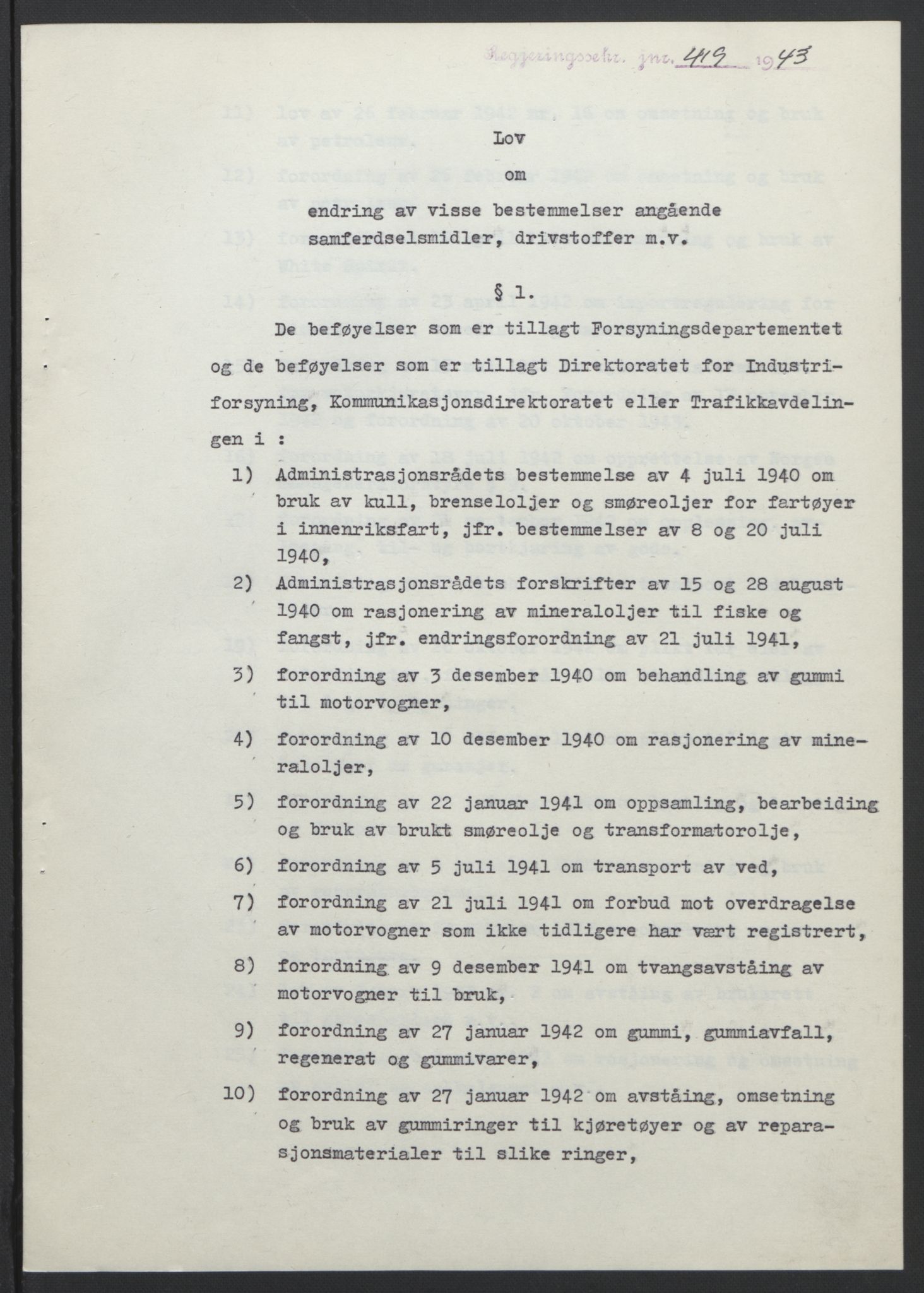 NS-administrasjonen 1940-1945 (Statsrådsekretariatet, de kommisariske statsråder mm), RA/S-4279/D/Db/L0099: Lover, 1943, s. 793