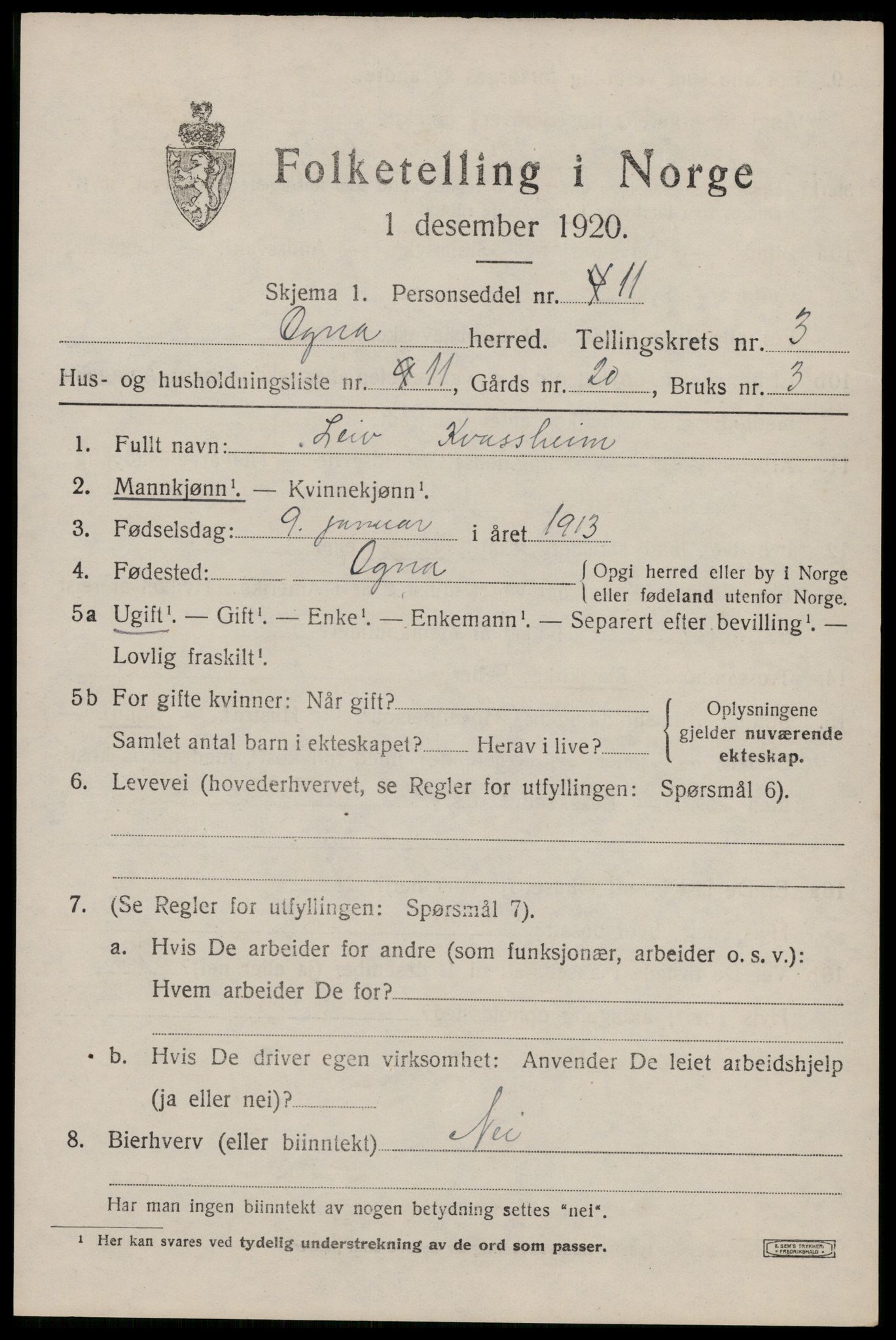 SAST, Folketelling 1920 for 1117 Ogna herred, 1920, s. 1901