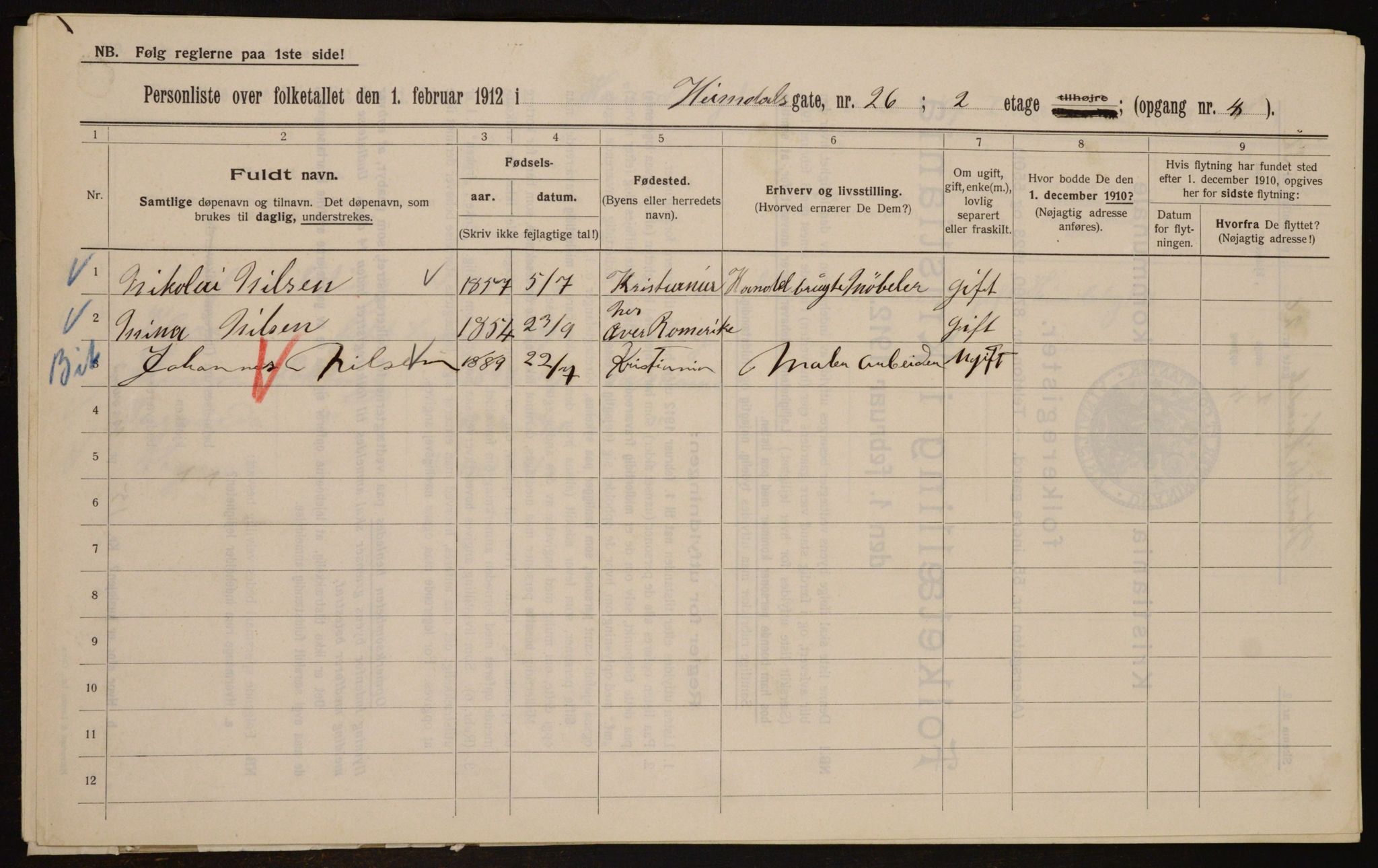 OBA, Kommunal folketelling 1.2.1912 for Kristiania, 1912, s. 37174