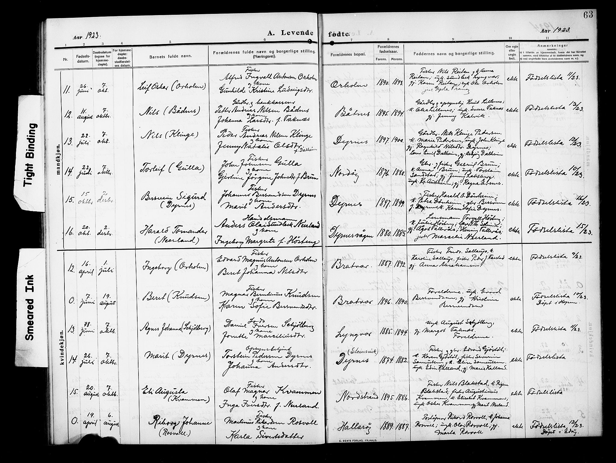 Ministerialprotokoller, klokkerbøker og fødselsregistre - Møre og Romsdal, AV/SAT-A-1454/582/L0949: Klokkerbok nr. 582C01, 1909-1925, s. 63