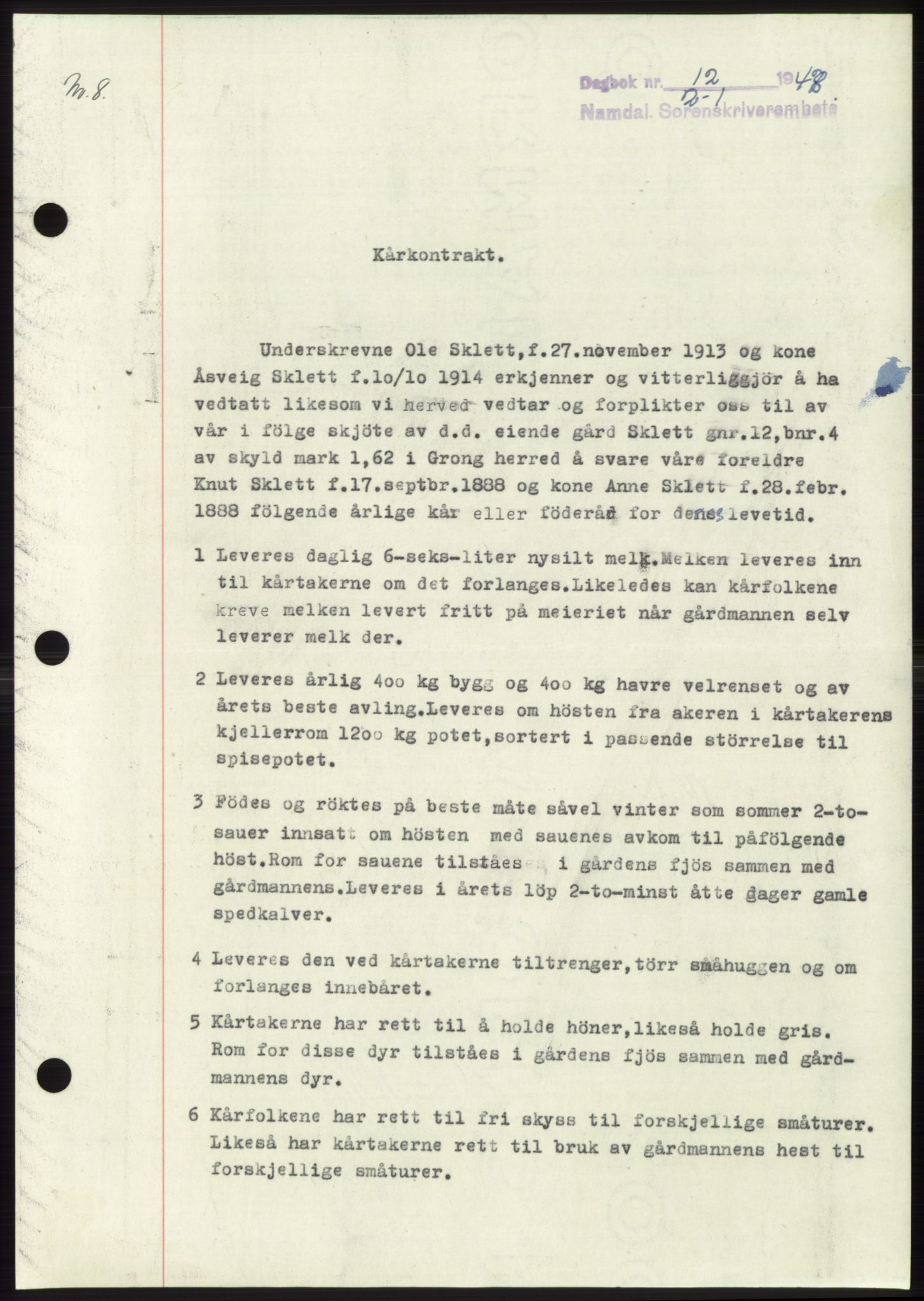 Namdal sorenskriveri, SAT/A-4133/1/2/2C: Pantebok nr. -, 1947-1948, Dagboknr: 12/1948