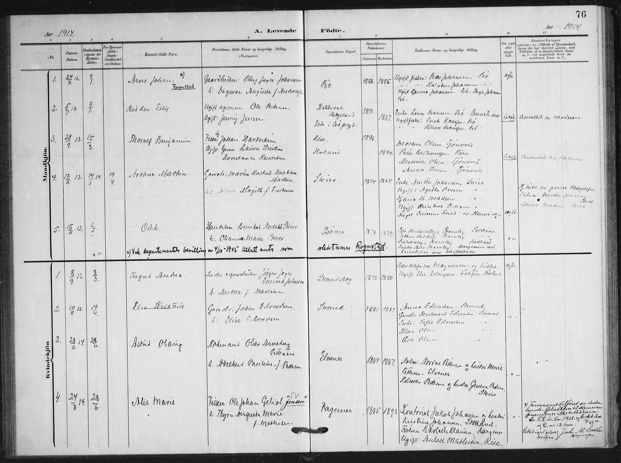 Ministerialprotokoller, klokkerbøker og fødselsregistre - Nordland, AV/SAT-A-1459/895/L1373: Ministerialbok nr. 895A08, 1905-1915, s. 76
