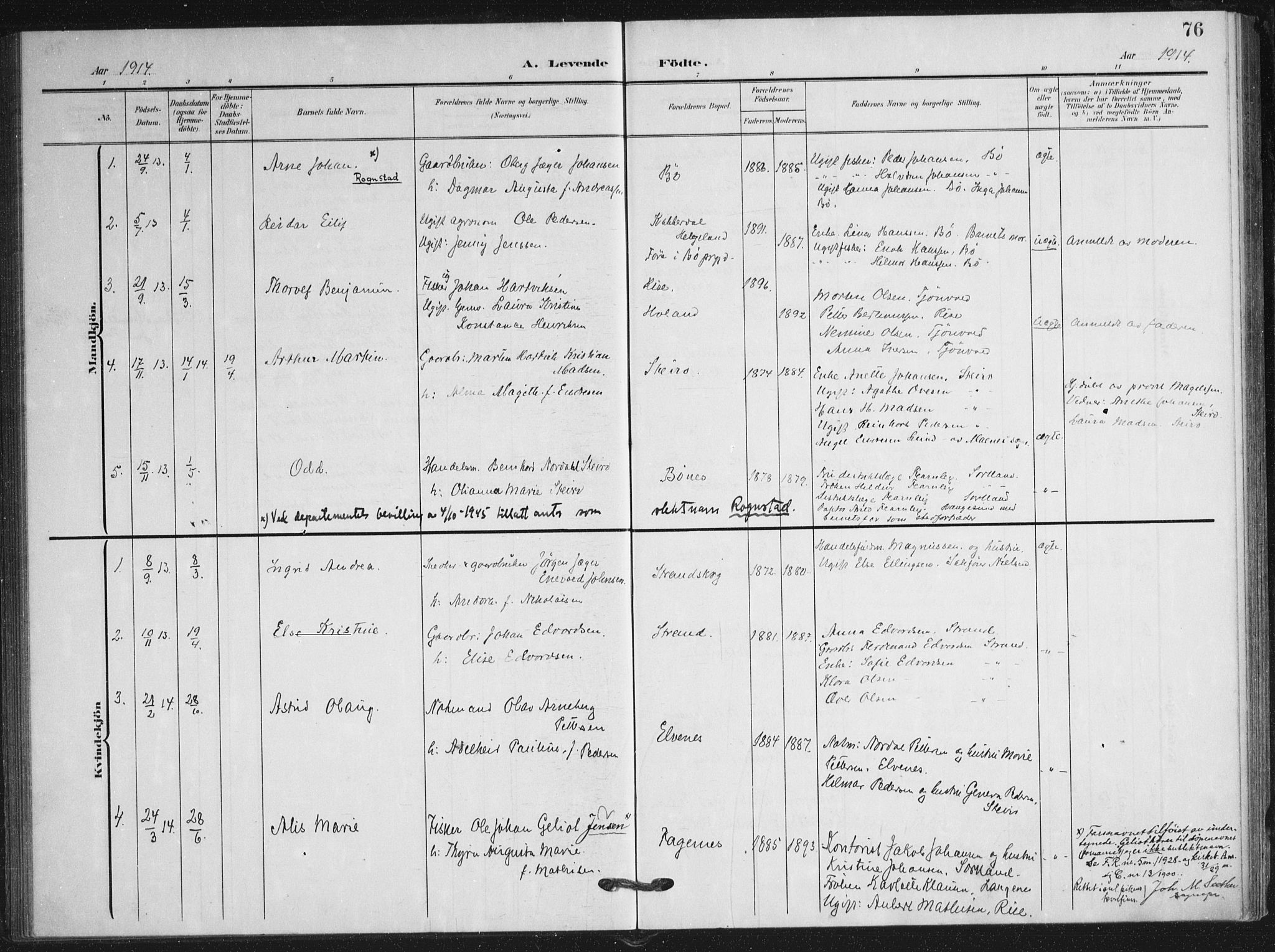 Ministerialprotokoller, klokkerbøker og fødselsregistre - Nordland, SAT/A-1459/895/L1373: Ministerialbok nr. 895A08, 1905-1915, s. 76