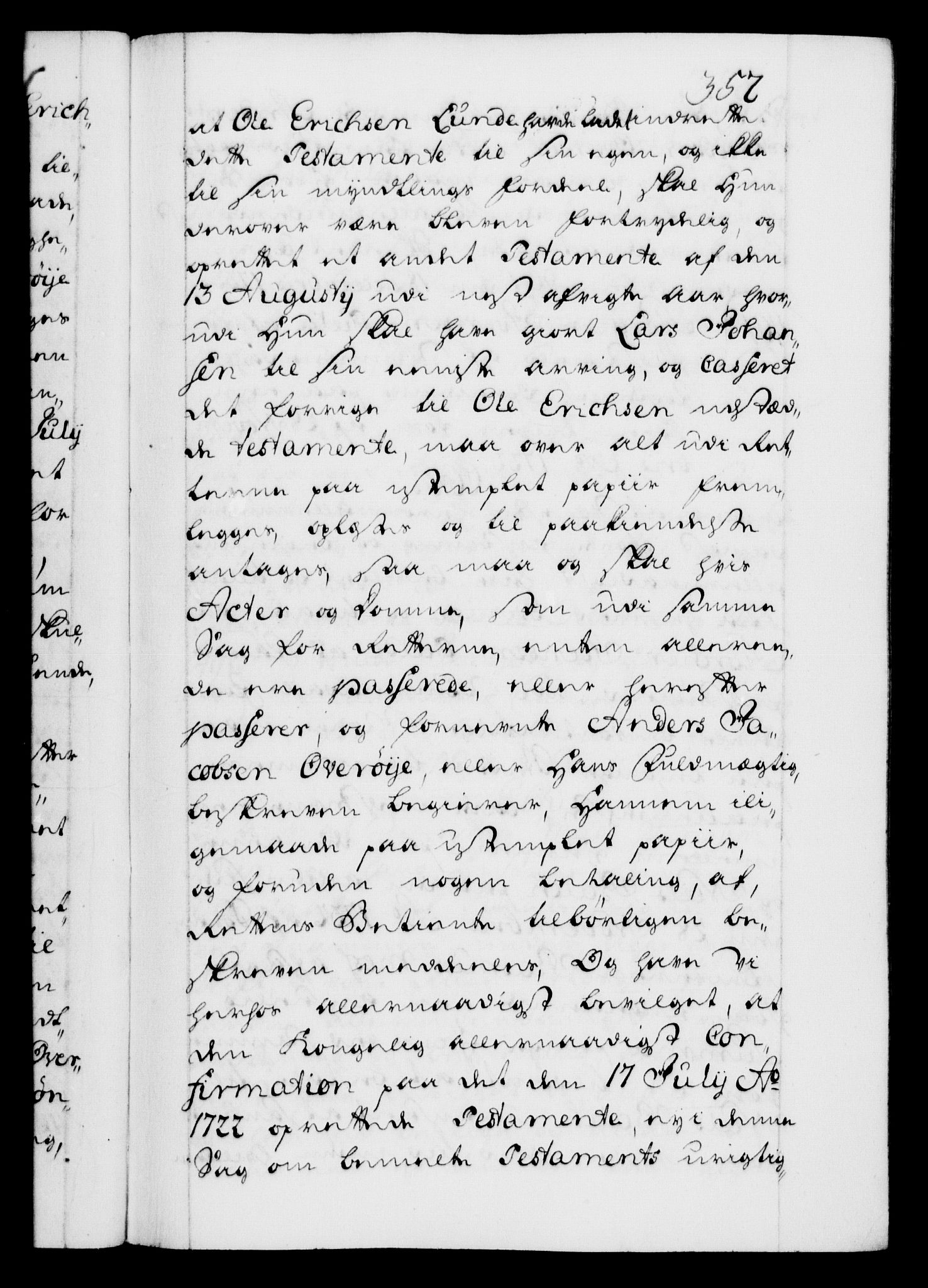 Danske Kanselli 1572-1799, AV/RA-EA-3023/F/Fc/Fca/Fcaa/L0028: Norske registre, 1733-1734, s. 357a