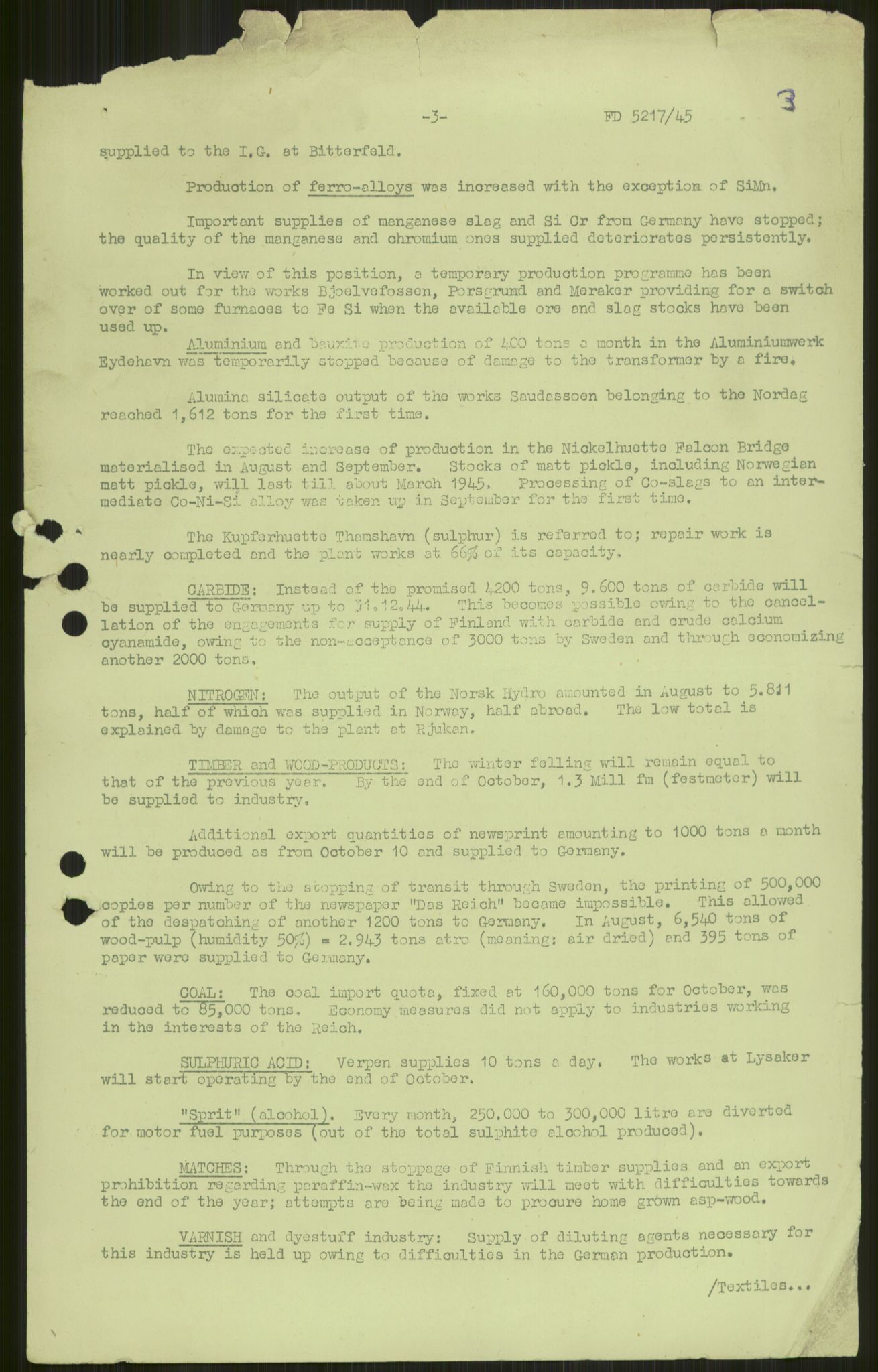 Documents Section, AV/RA-RAFA-2200/F/L0037/0003: Dokumenter returnert fra Imperial War Museum (IWM) / FD 5217/45.  Hauptabt. Volkswirtschaft:  Monatsberichte Sep. 1944 - Mär. 1945.
IWM File No. 2.  LMDC Serial No. 1112., 1944-1945