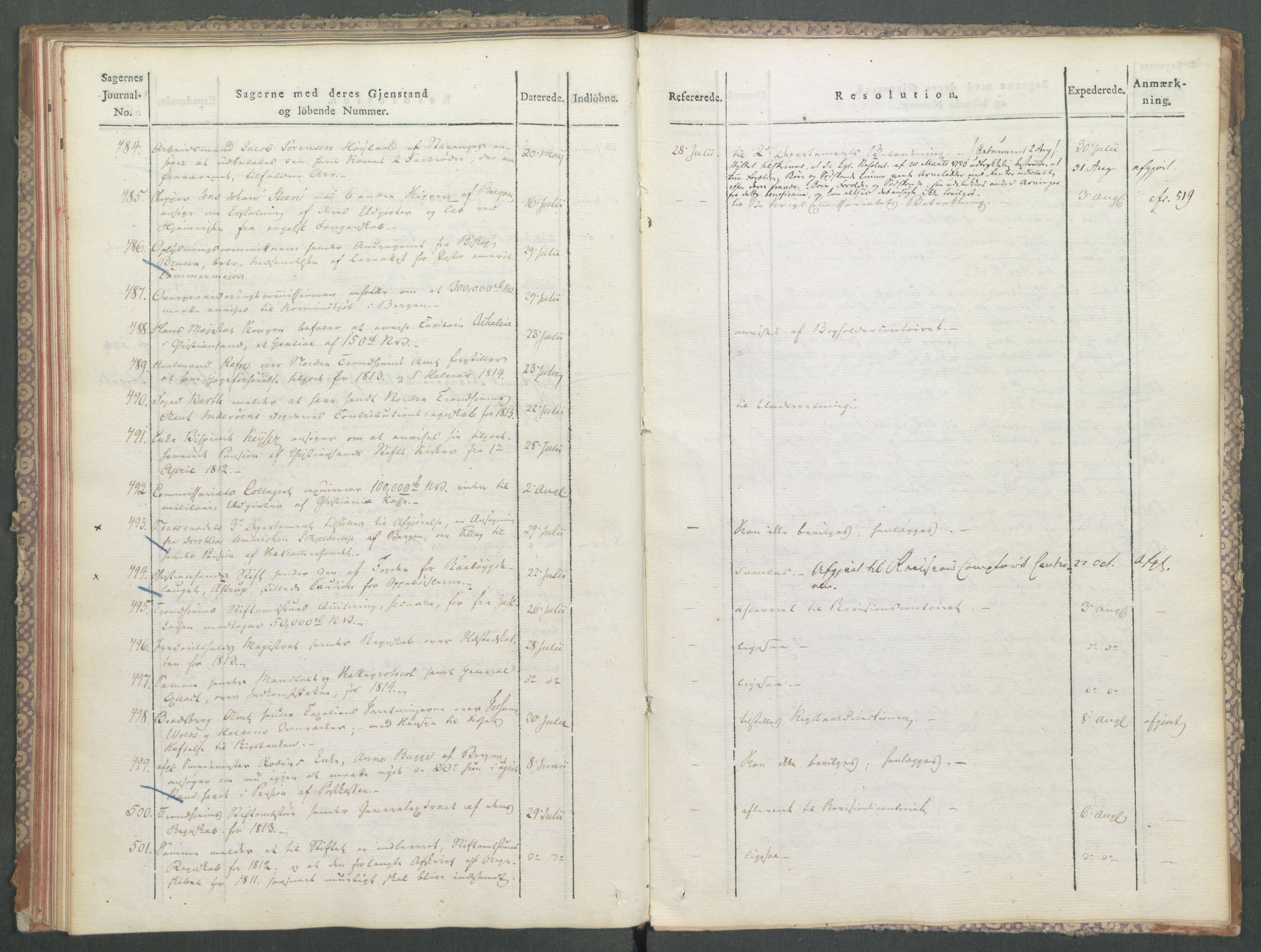 Departementene i 1814, RA/S-3899/Fa/L0006: 1. byrå - Journal A 1-543, 1814, s. 45
